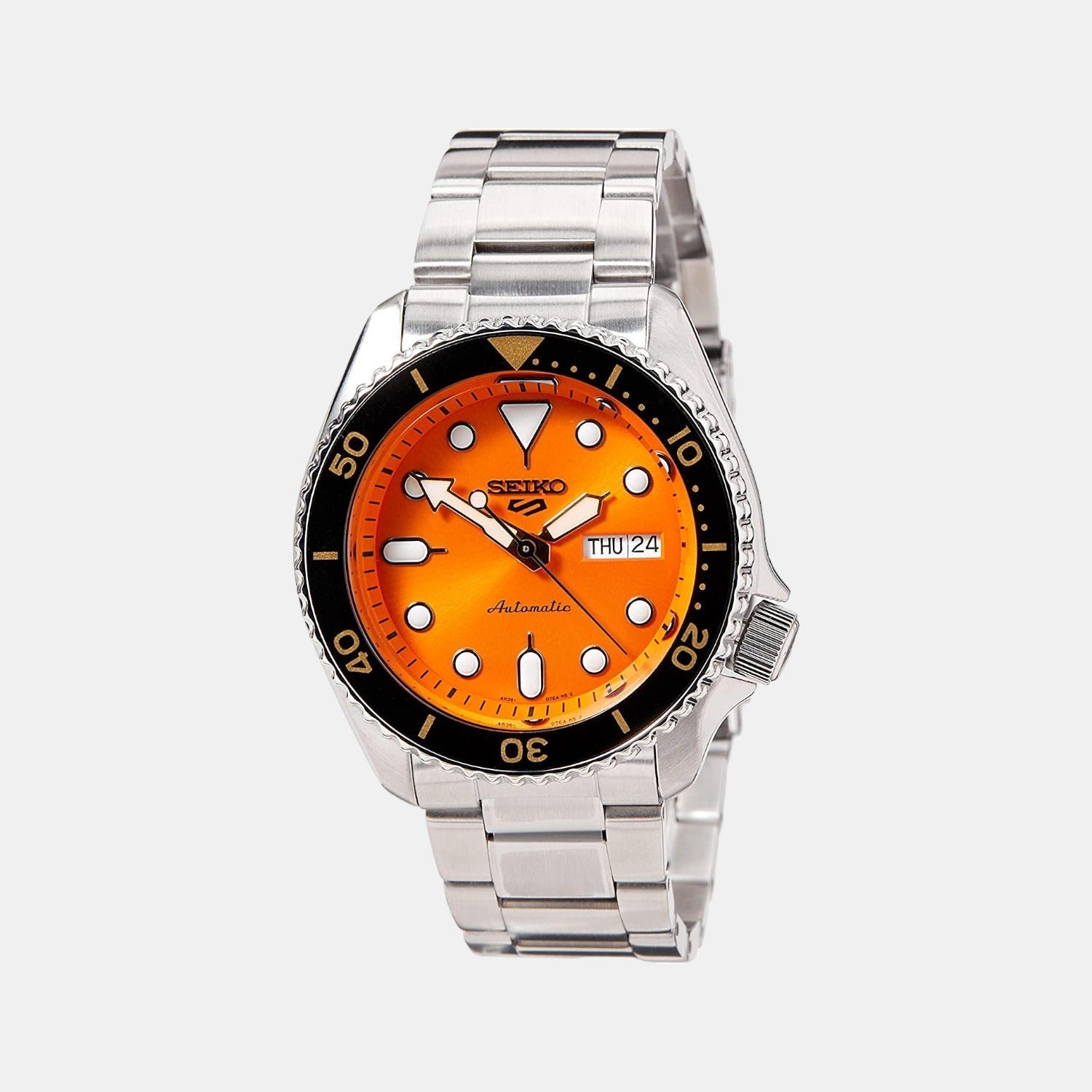 Seiko 5 Sports Men Automatic Orange Dial Analog Stainless Steel Watch SRPD59K1