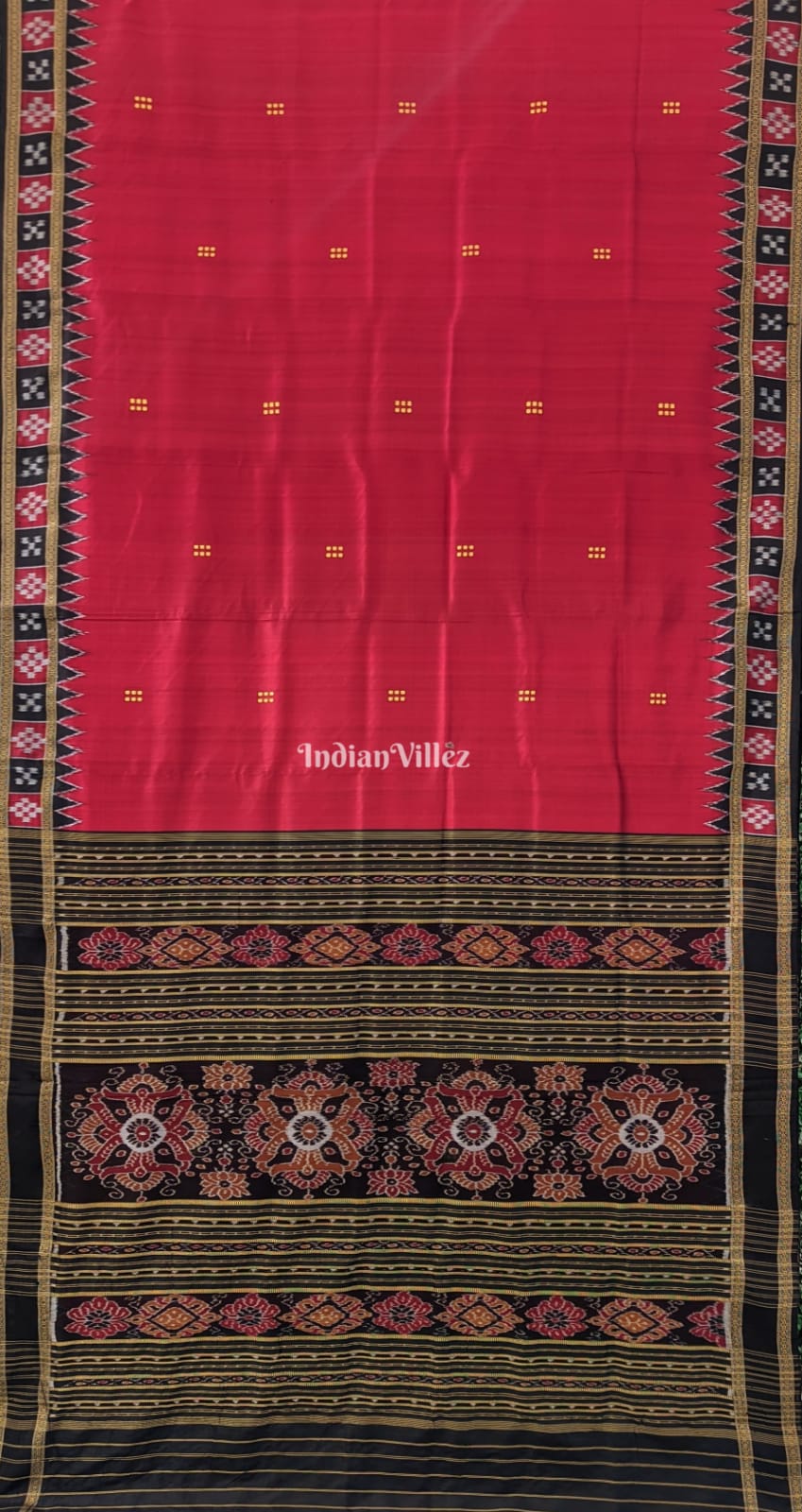 IndianVillèz Red Single Border Pasapali Khandua Pata Silk Saree - view 5