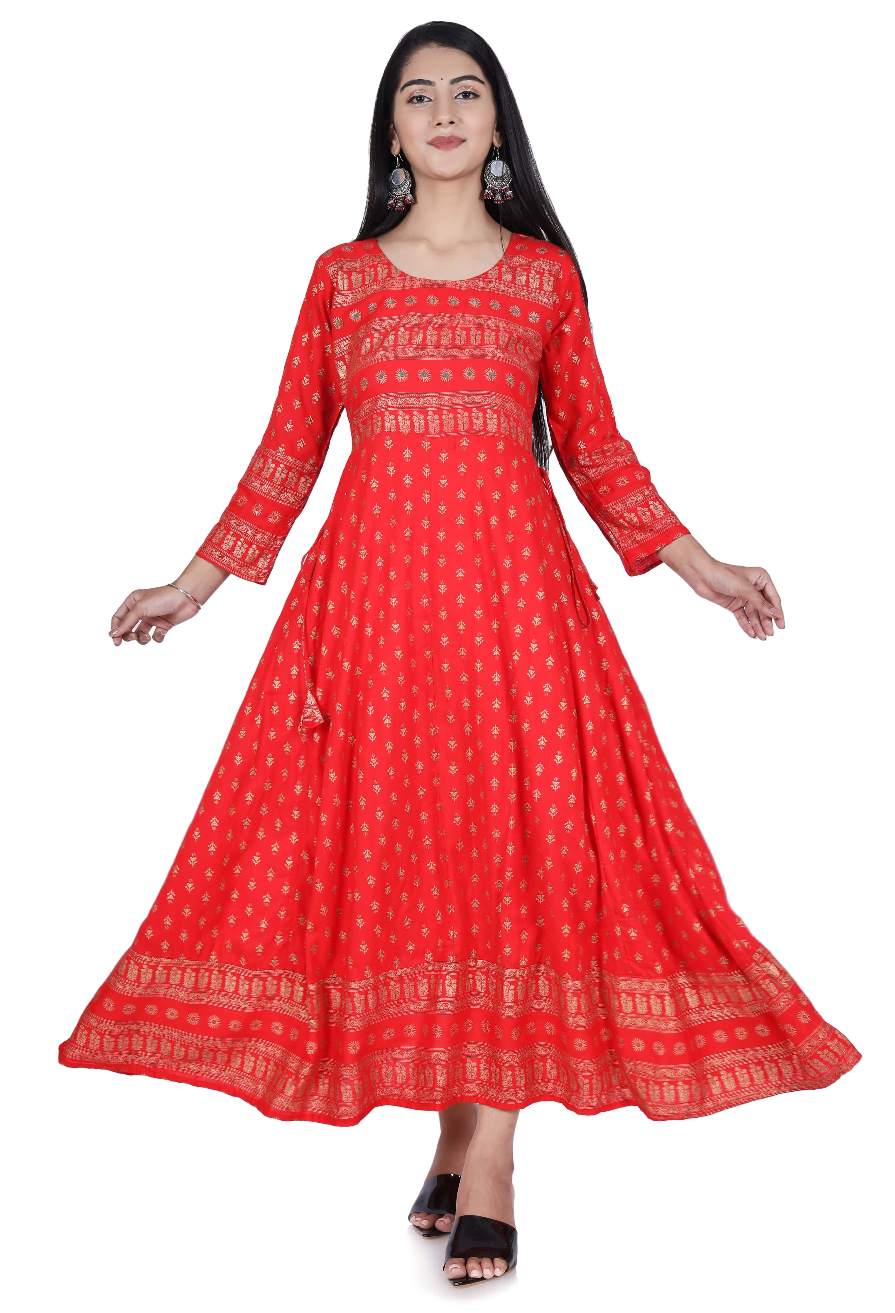 Fab Alchemy Berry Red Printed Cotton Flared Kurta