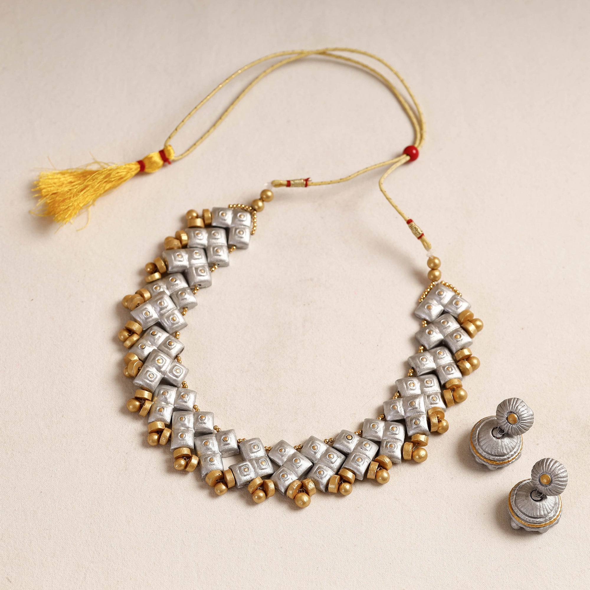 KHUSHBASH - HAPPY LOOM OF EAST Bishnupur Handpainted Terracotta Necklace Set - view 2
