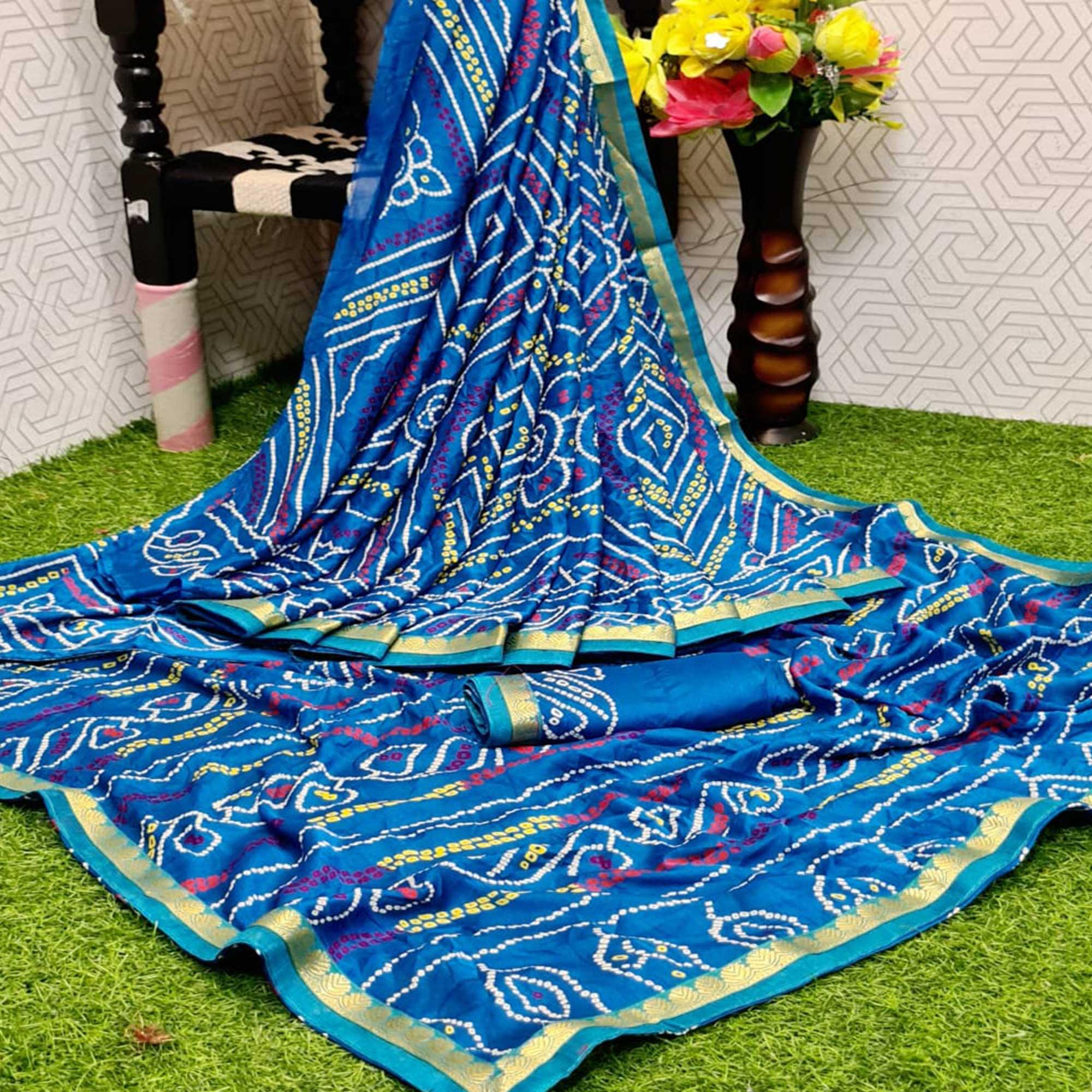 Peachmode Impressive Blue Coloured Casual Wear Printed Moss Georgette Saree