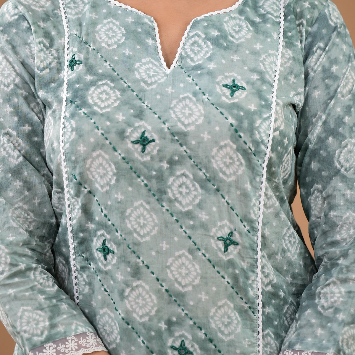 Peachmode Mint Green Printed Pure Cotton Straight Salwar Suit - view 2