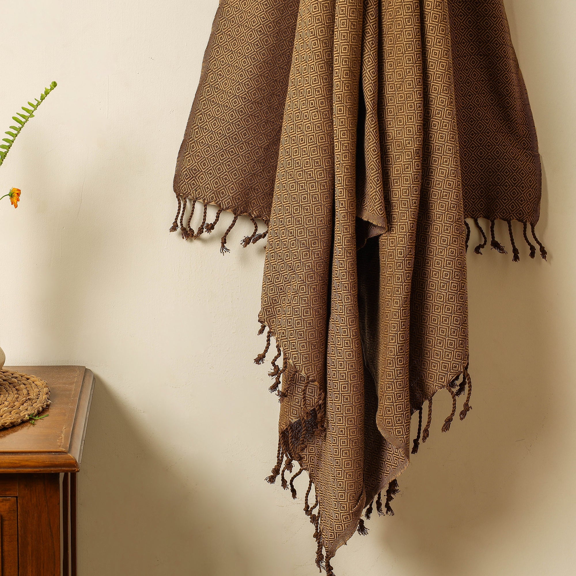 HANDLOOM VIRASAT Brown - Handloom Cotton Towel with Tassels from Bijnor by Nizam - view 2