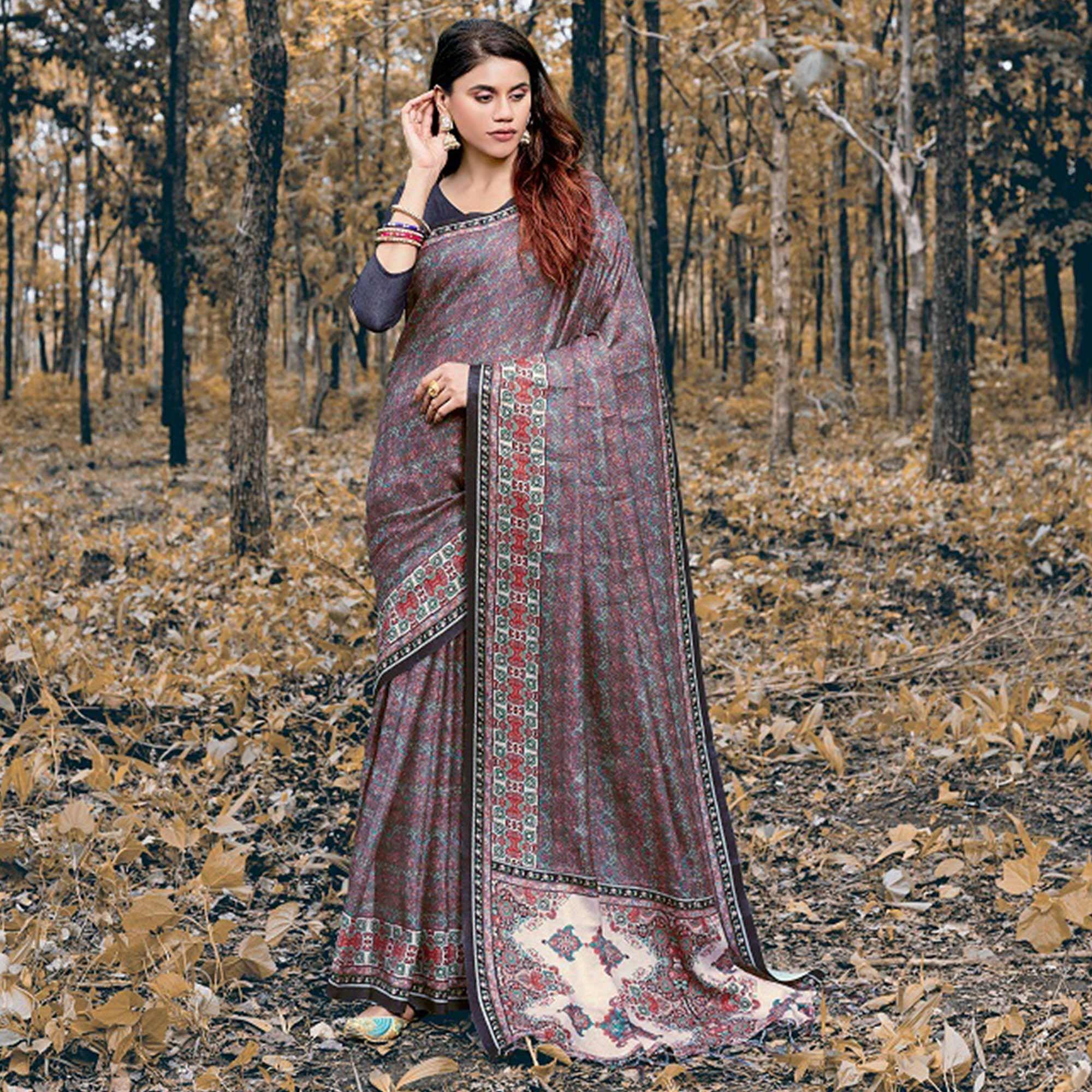 Peachmode Desirable Multi Colored Festive Wear Printed Art Silk Saree