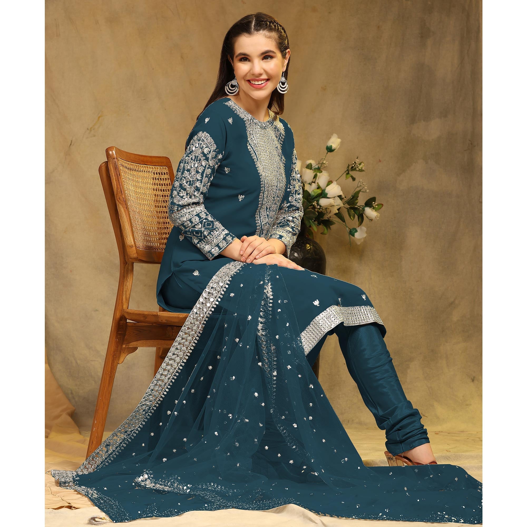 Peachmode Morpich Sequins Embroidered Georgette Semi Stitched Salwar Suit - view 7