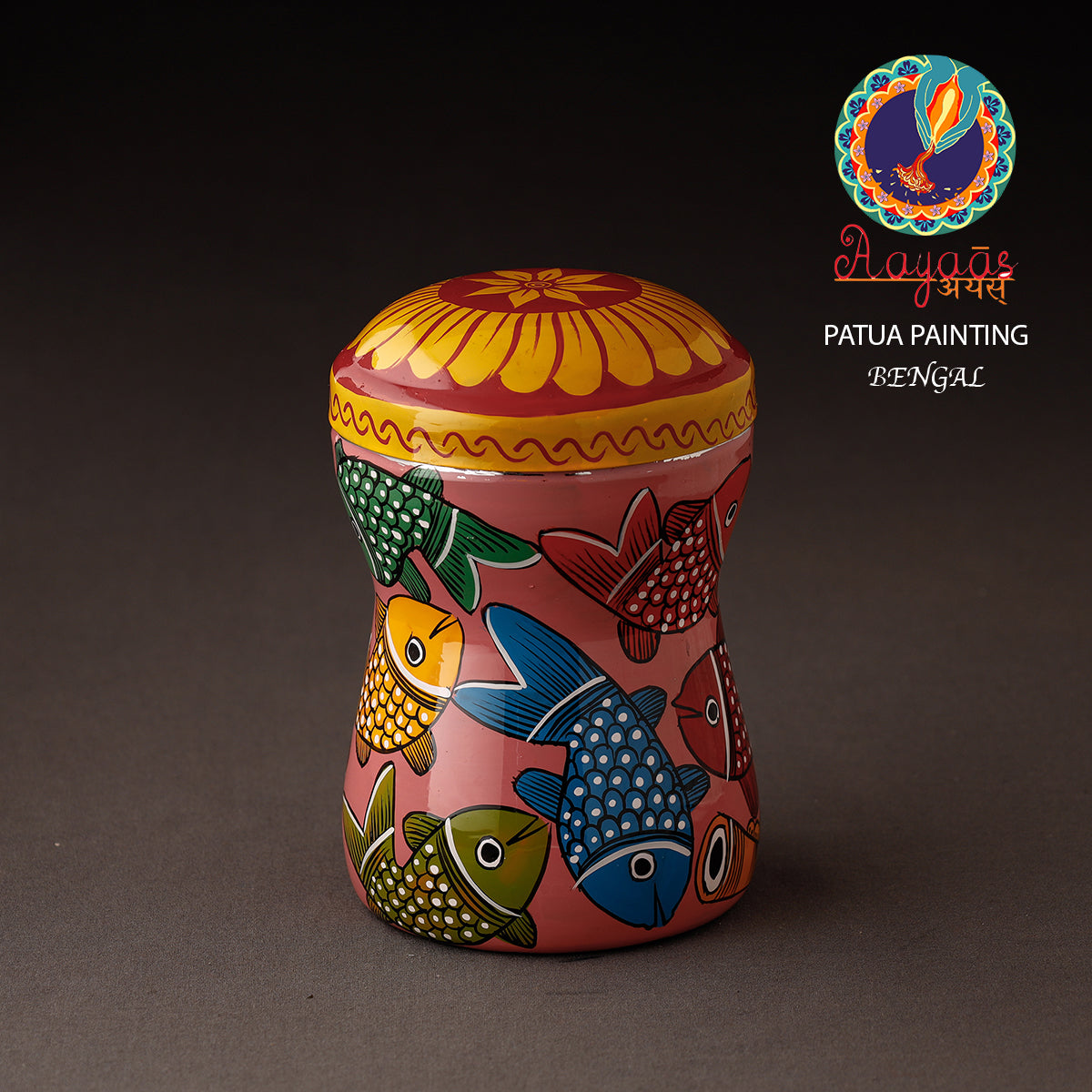 AAYAAS Bengal Patua Handpainted Stainless Steel Multi Utility Container