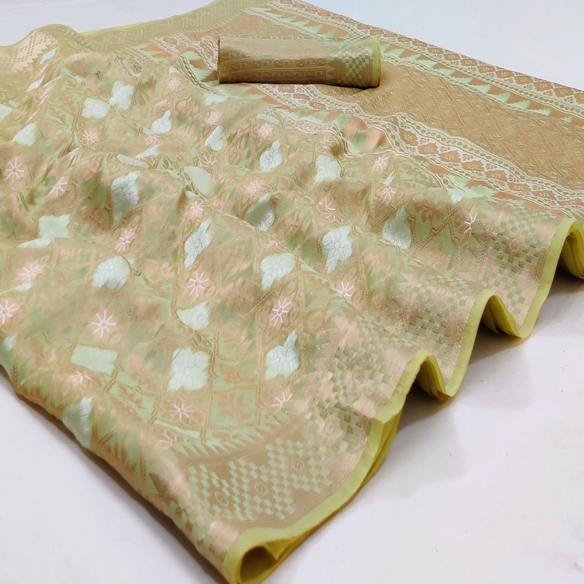 Peachmode Light Pista Green Festive Wear Woven Art Silk Saree