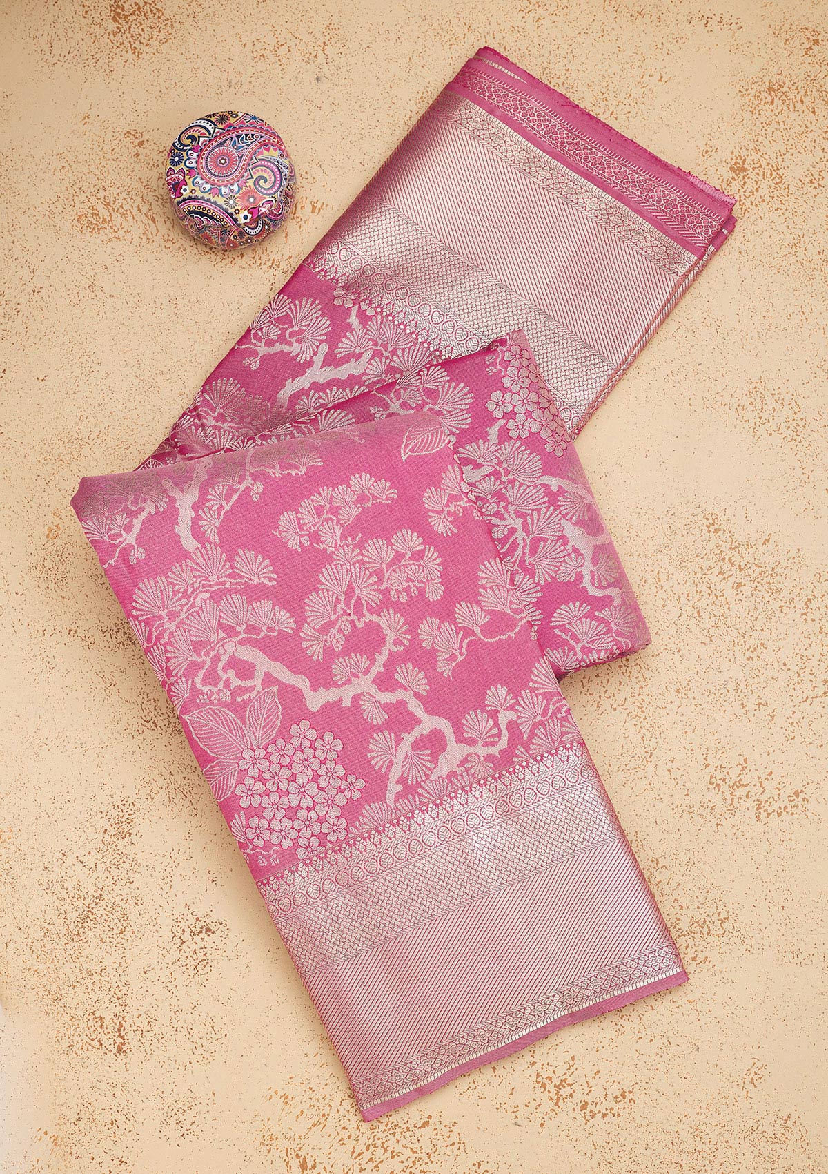 Koskii Onion Pink Zariwork Pure Silk Saree – Women's