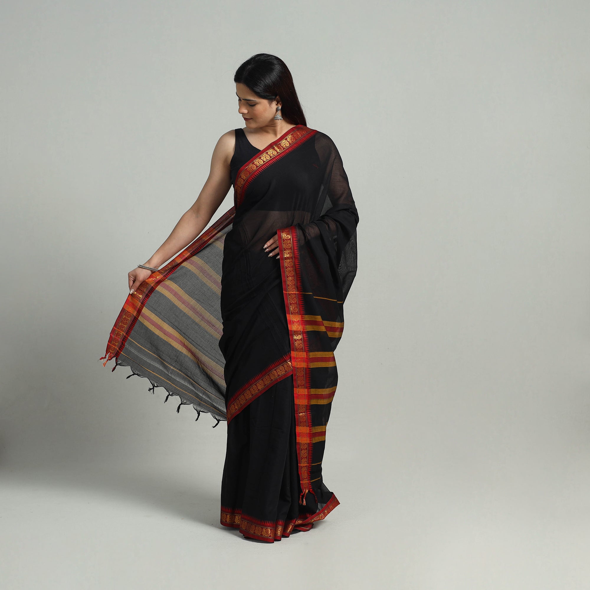SOUTH KARGHA Black - Mercerised Cotton Zari Border Dharwad Saree 41 - view 2