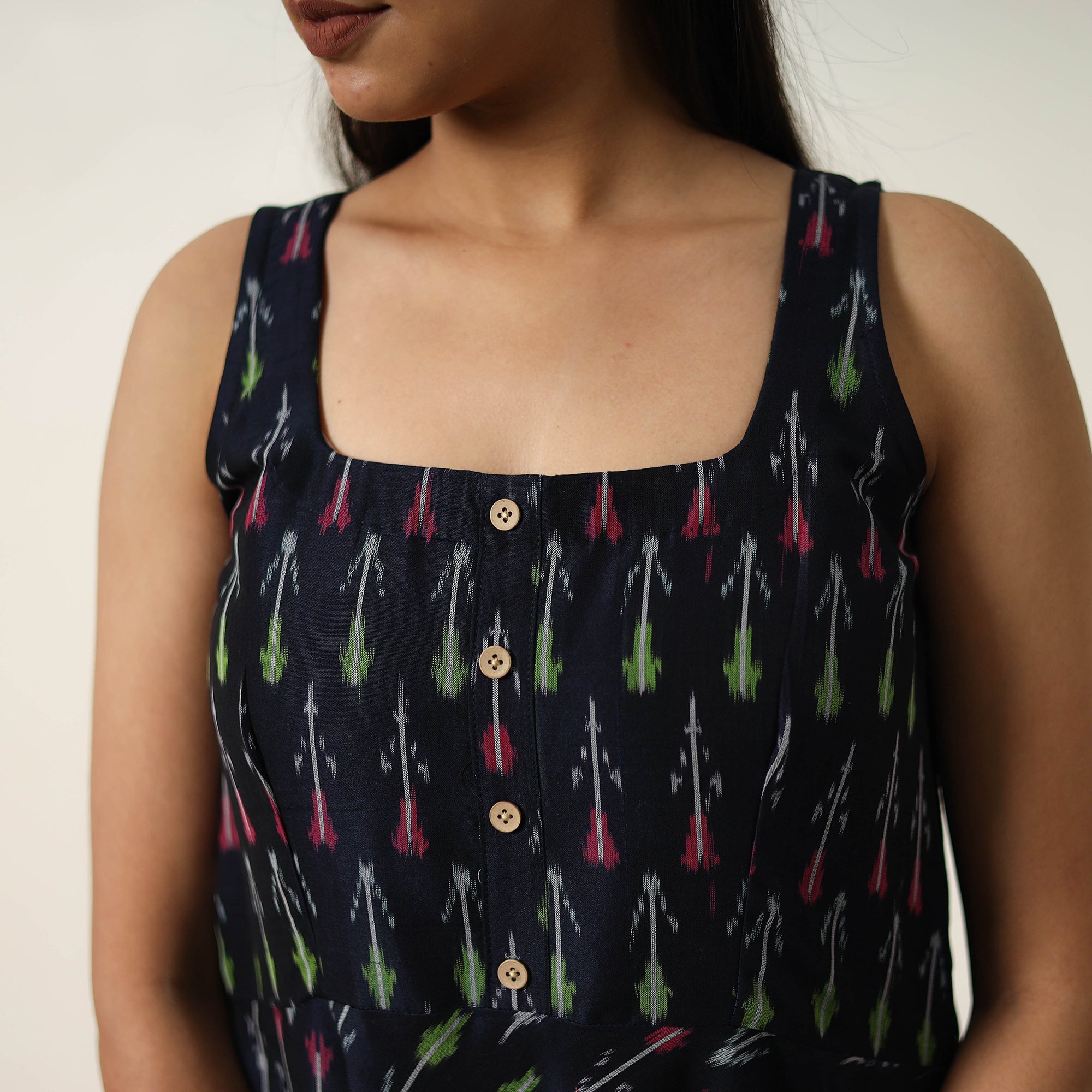 ITOKRI CASUALS Black - Mercerized Cotton Flared Pochampally Ikat Dress 20 - view 5