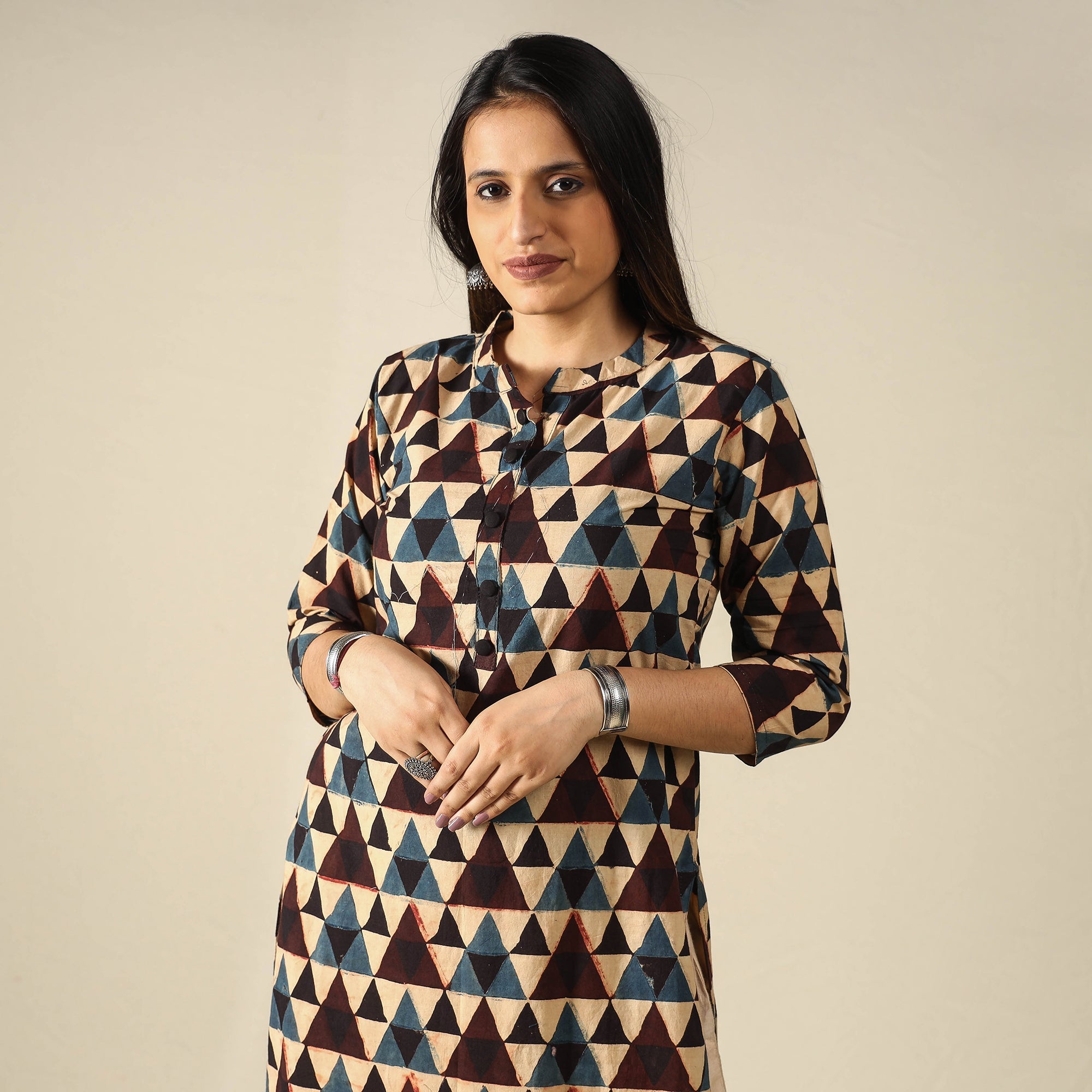 ITOKRI CASUALS Beige - Ajrakh Block Printed Cotton Straight Kurta 17