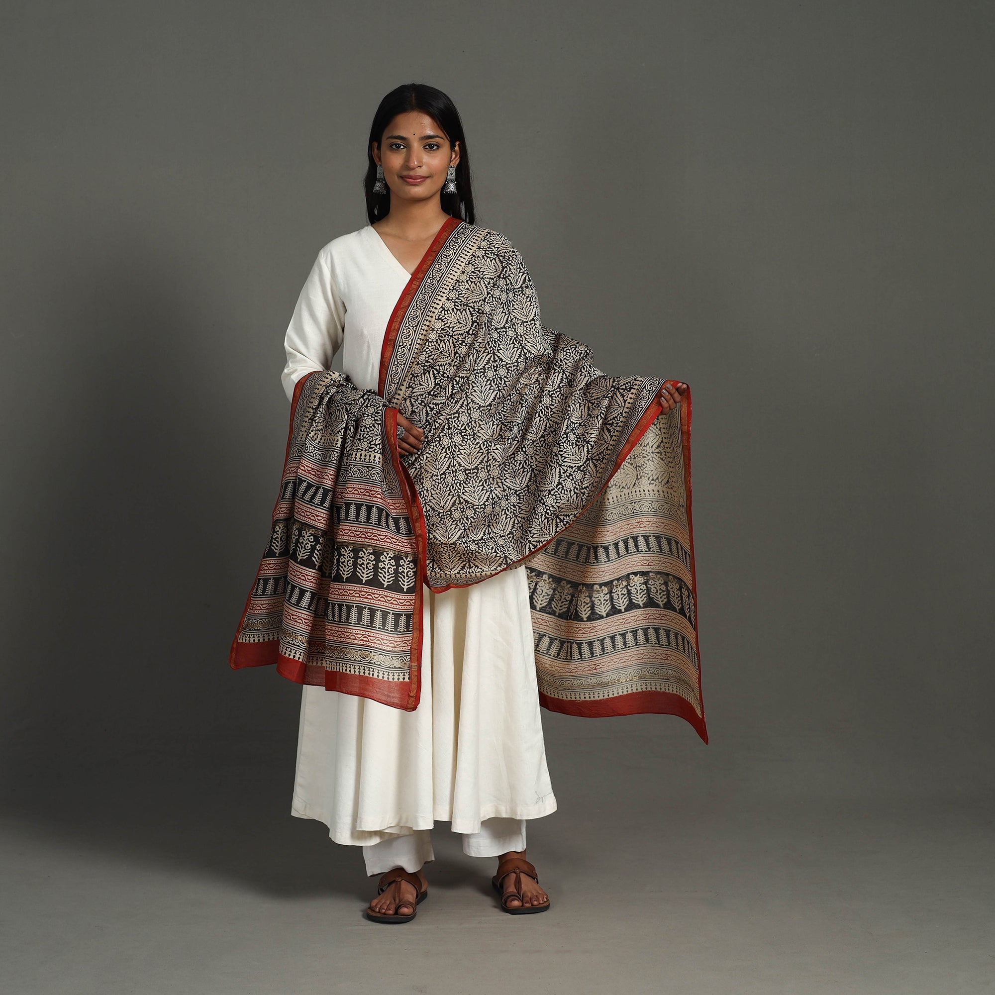 HAVELI CHRONICLES Black - Block Print Chanderi Silk Bagru Dupatta 14