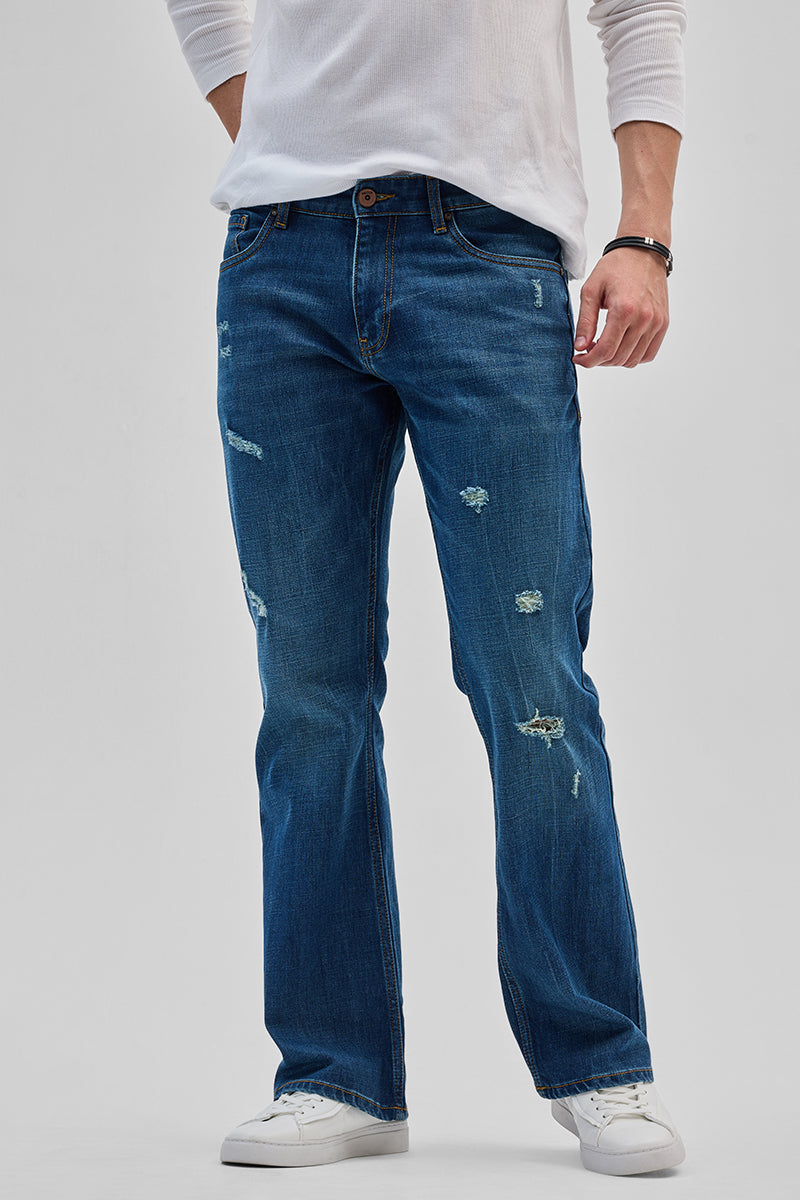 SNITCH Denim Blue Distressed Bootcut Jeans - view 4