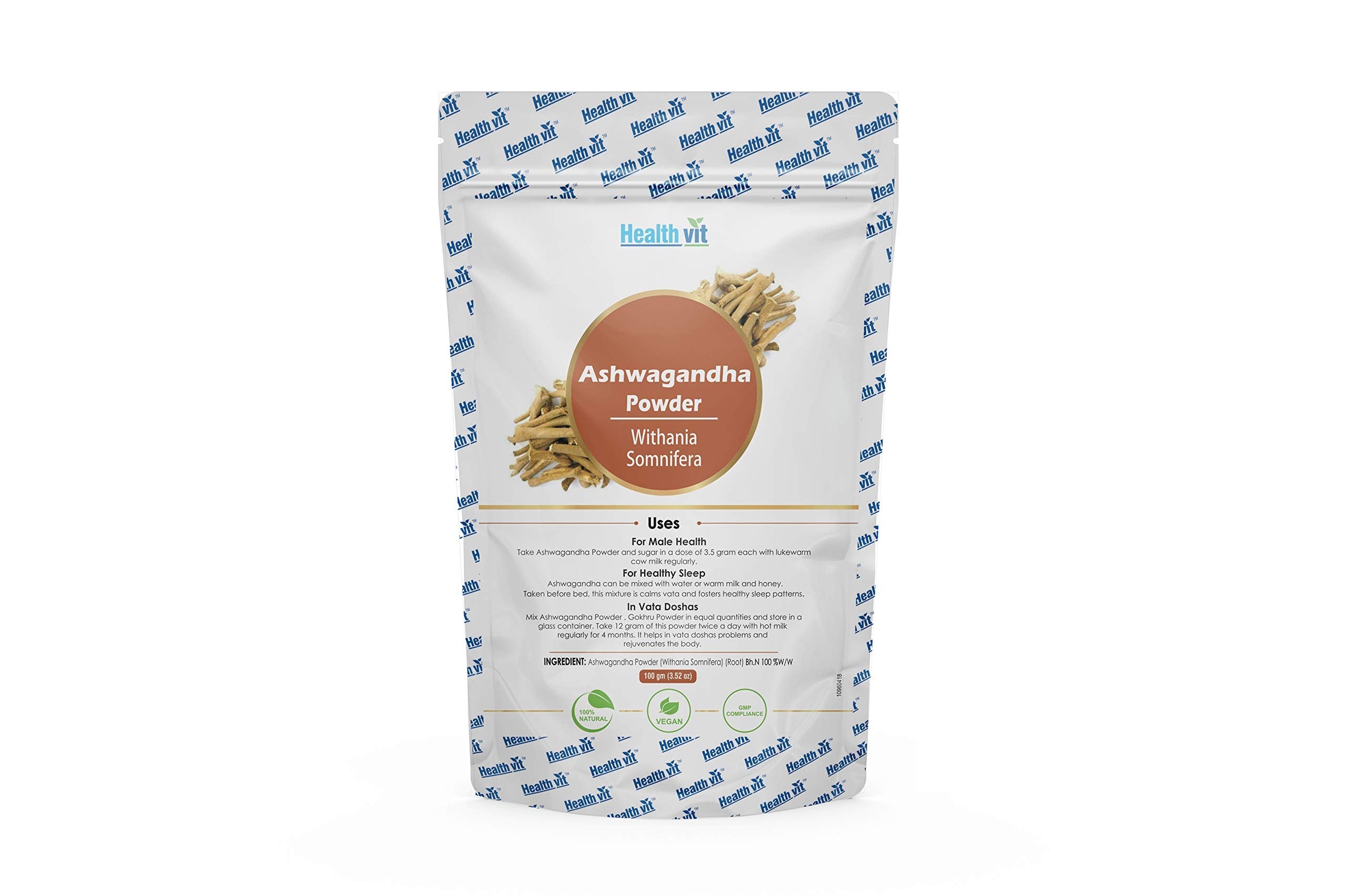 Natural ashwagandha withania – Healthvit Natural Ashwagandha (Withania Somnifera) Powder | Ayurvedic Herbal Supplement That Promotes Vitality & Strength | Support for Stress-free Li