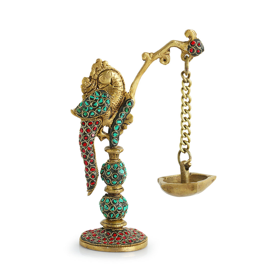 EXCLUSIVELANE 'Parrot' Decorative Table Hanging Brass Diya (5 Wicks, 0.6 Kg, Hand-Etched) - view 2