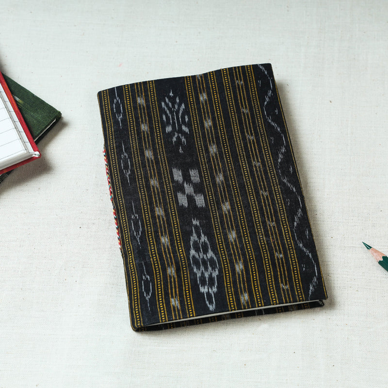CHUTNEY CRAFT STUDIO Black - Ikat Fabric Cover Handmade Paper Notebook (7 x 5 in)