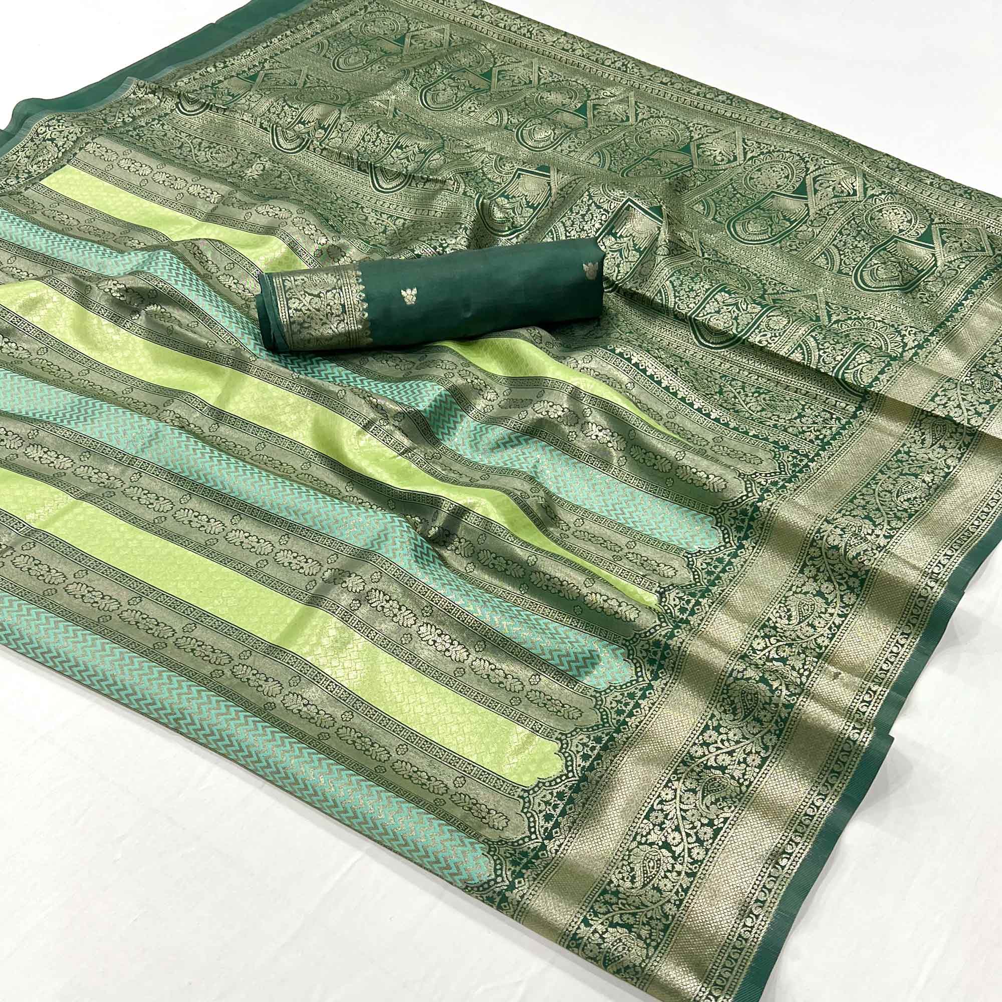 Peachmode Mineral Green Zari Weaving Kanjivaram Silk Saree
