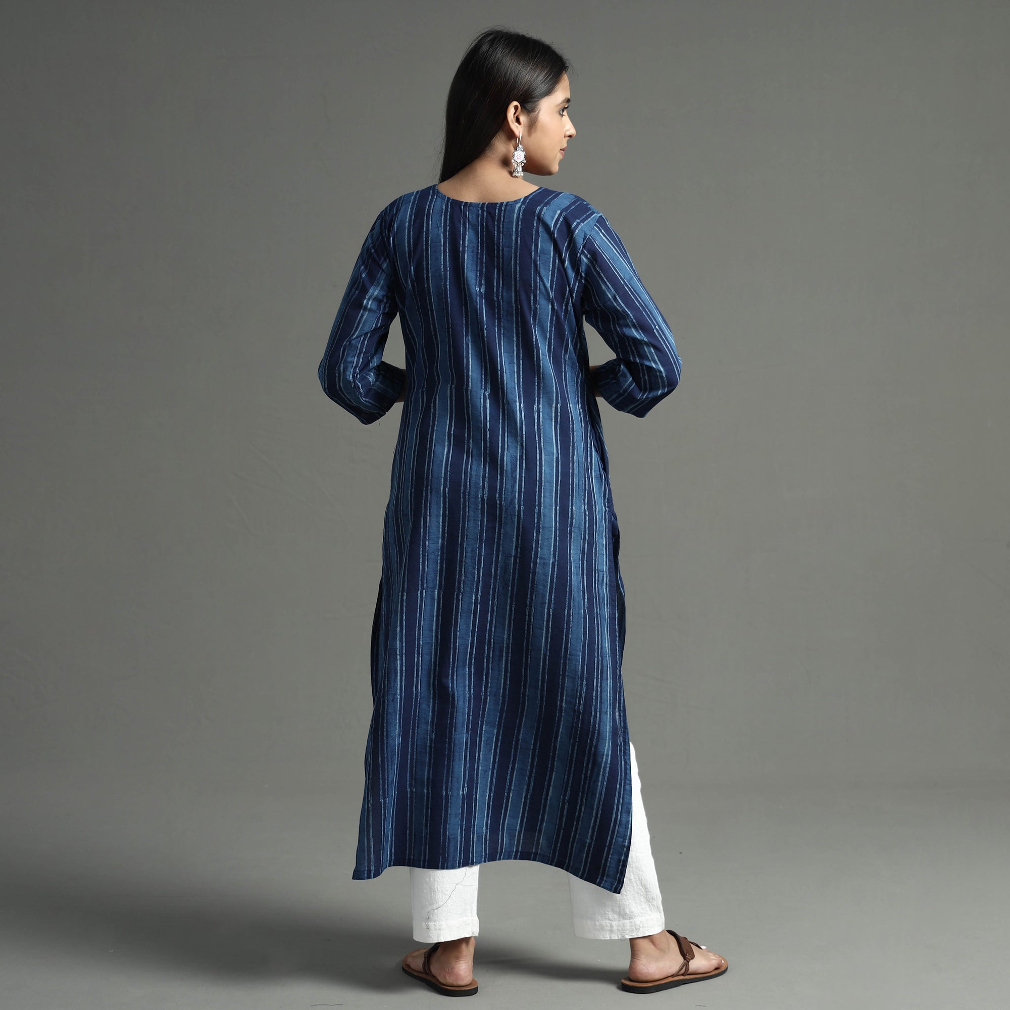 ITOKRI CASUALS Blue - Akola Block Printed Cotton Long Straight Kurta - view 6