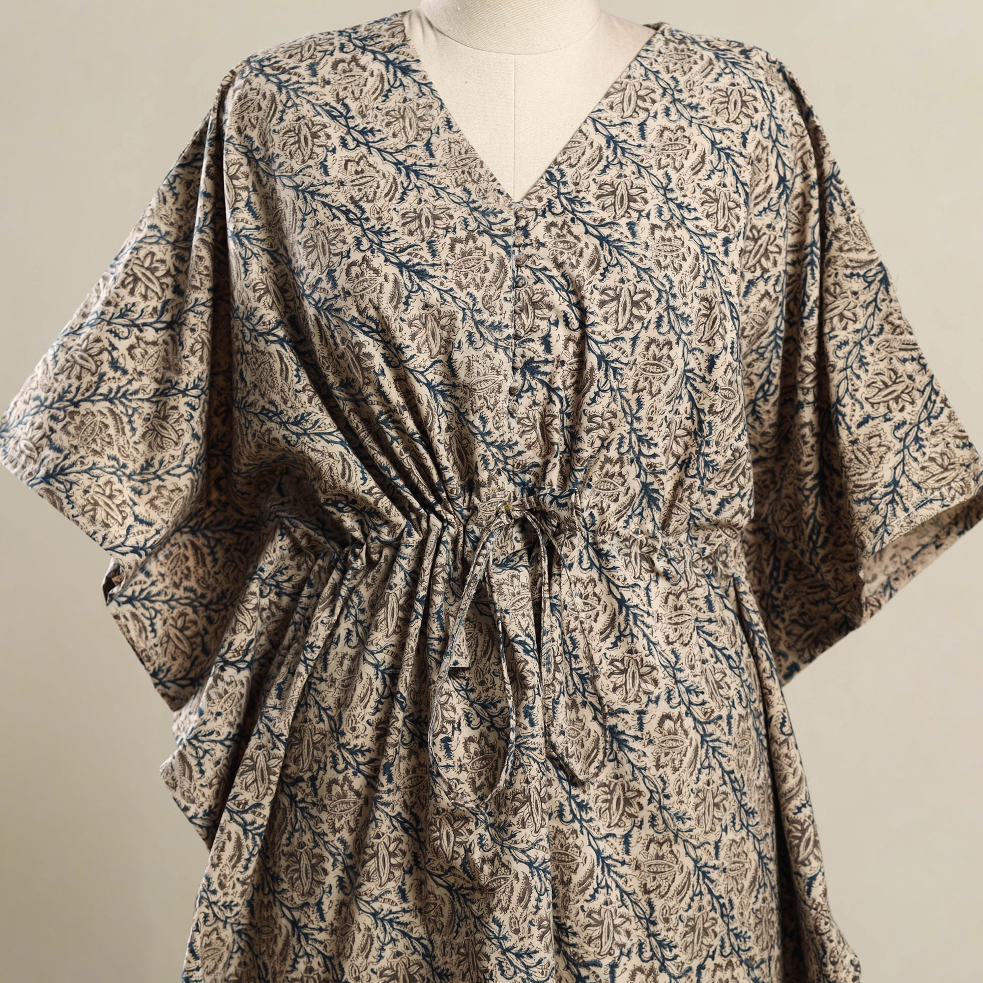 ITOKRI CASUALS Beige - Kalamkari Block Print Cotton Kaftan (Short) 18 - view 2