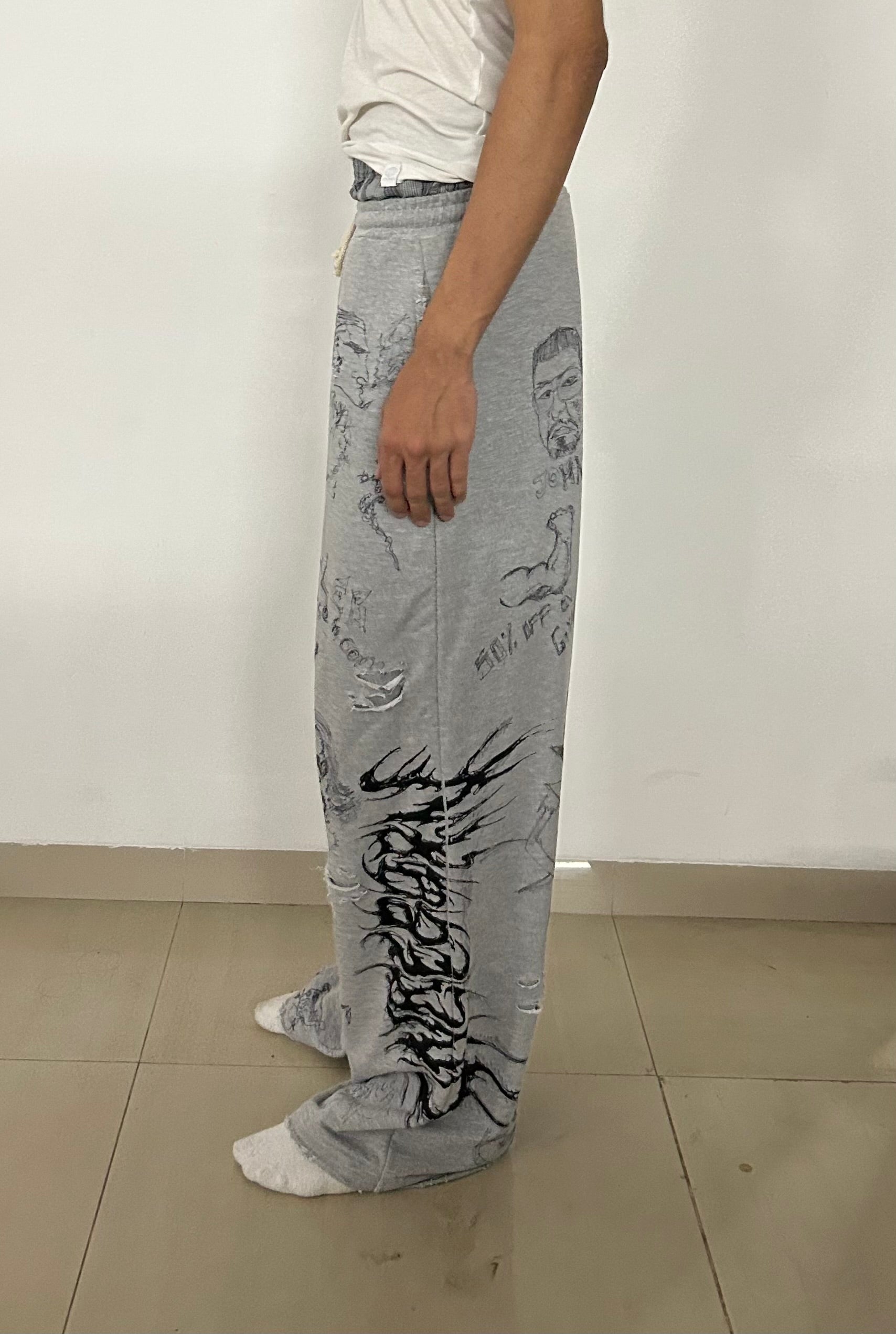 Unreborn Project Boxer Sweatpants - Grey Melange (Graffiti version) - view 4
