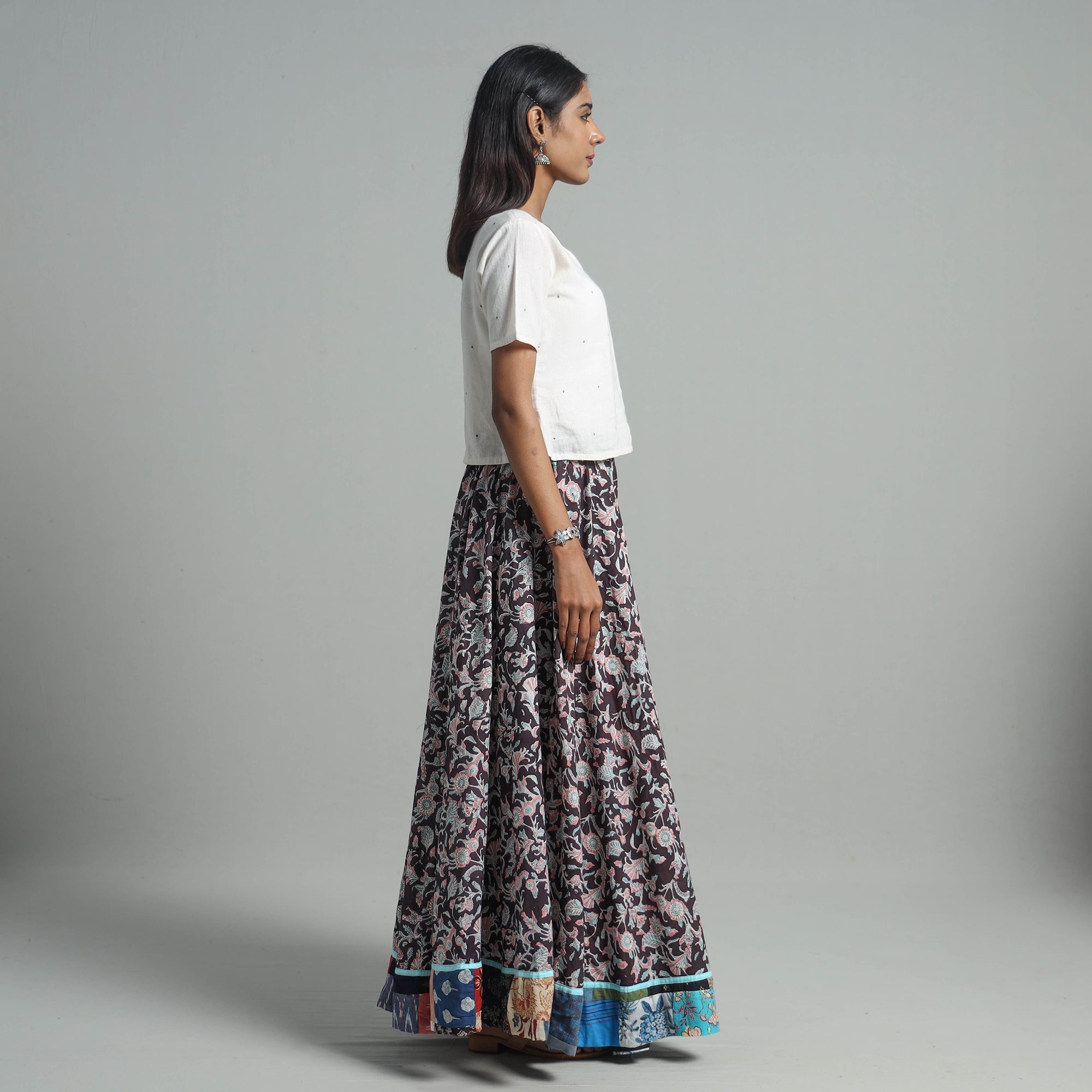 NOORI BAZAR Brown - Sanganeri Block Print Cotton Long Skirt 13 - view 4
