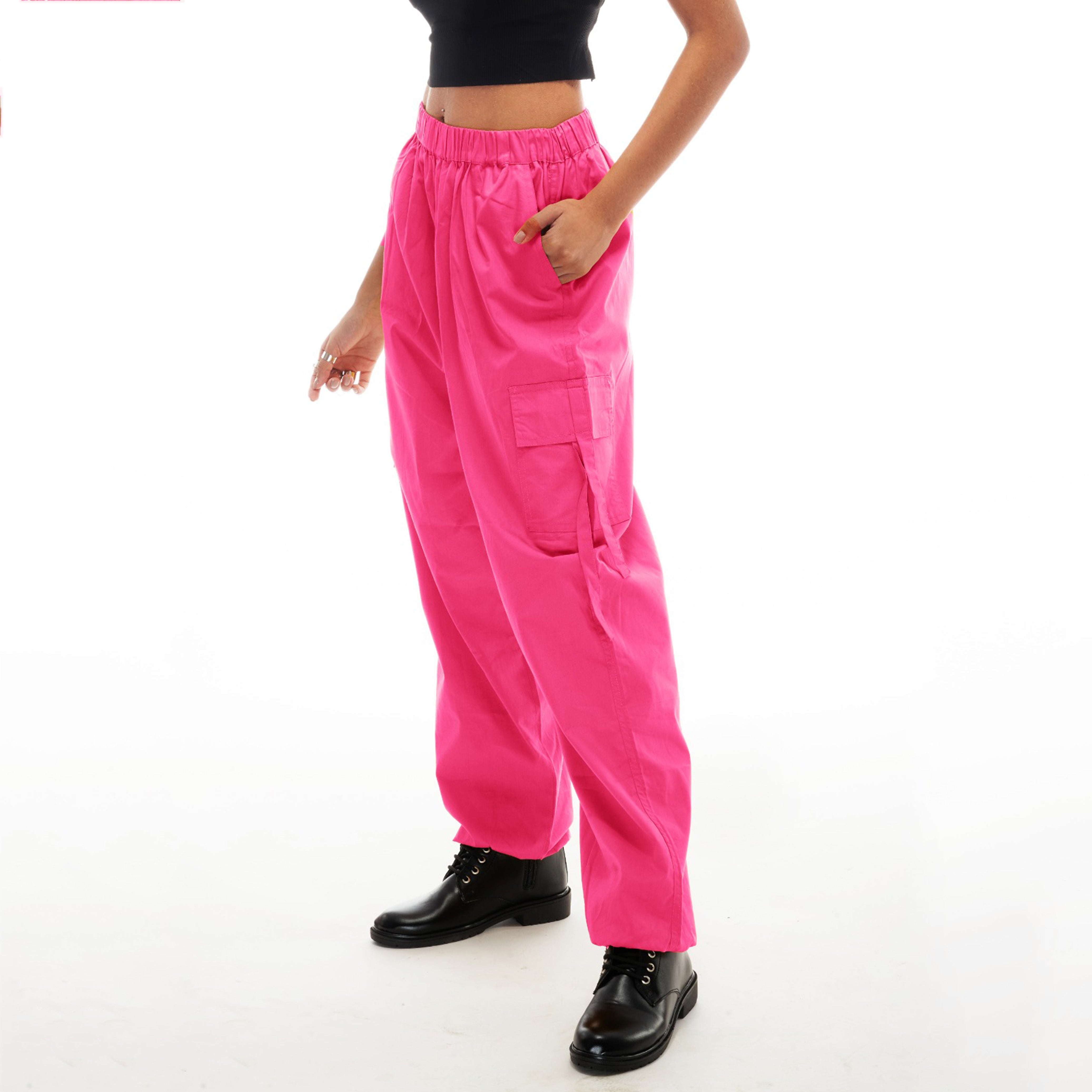 Baddie Unisex Pink Cargo Parachute Pants - view 8