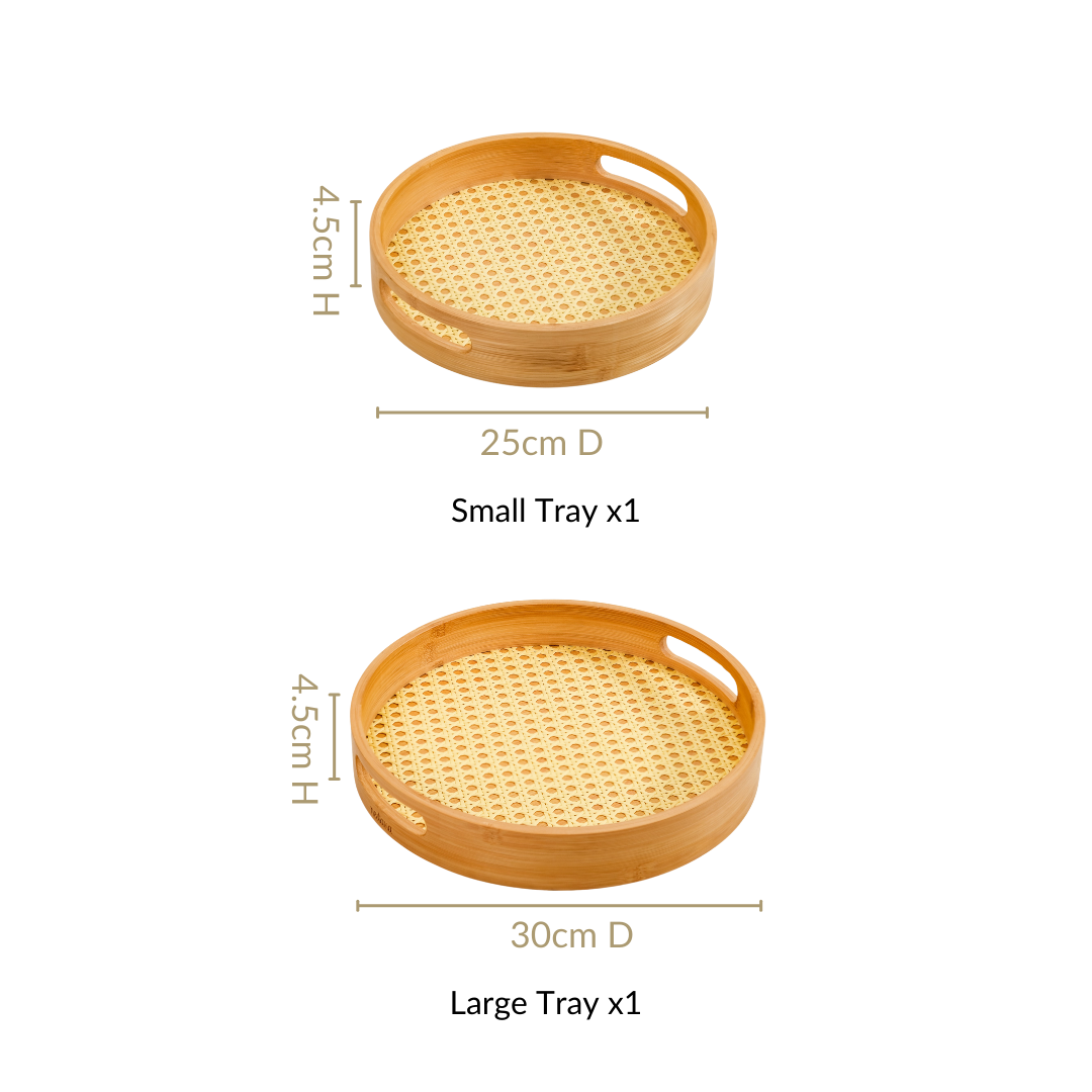 Nestasia Set Of 2 Rattan Weave Round Wooden Trays - view 4