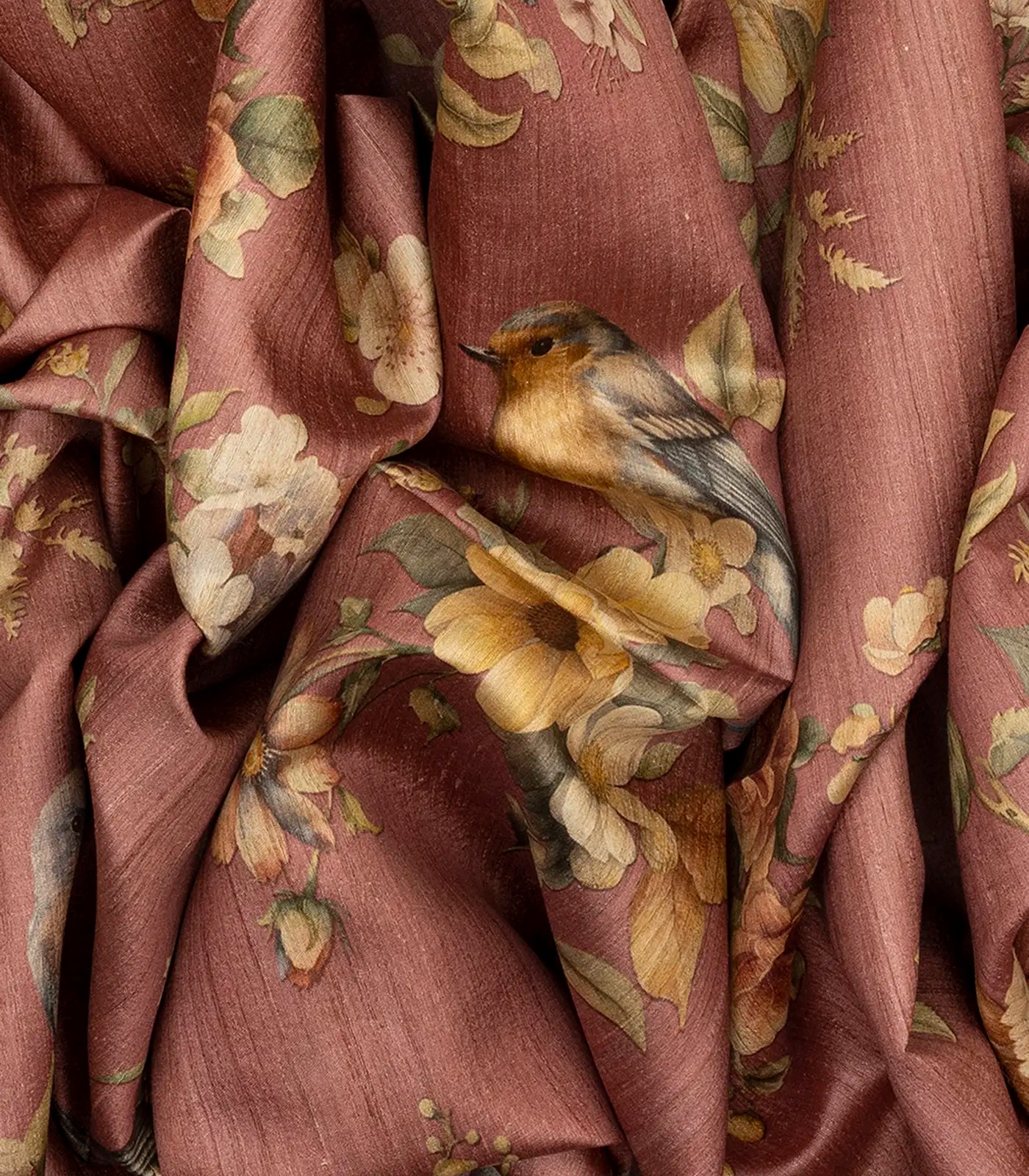 RmKV Dusty Pink Handloom Tussar Silk Saree With Printed Bird Motifs-Dusty Pink - view 2