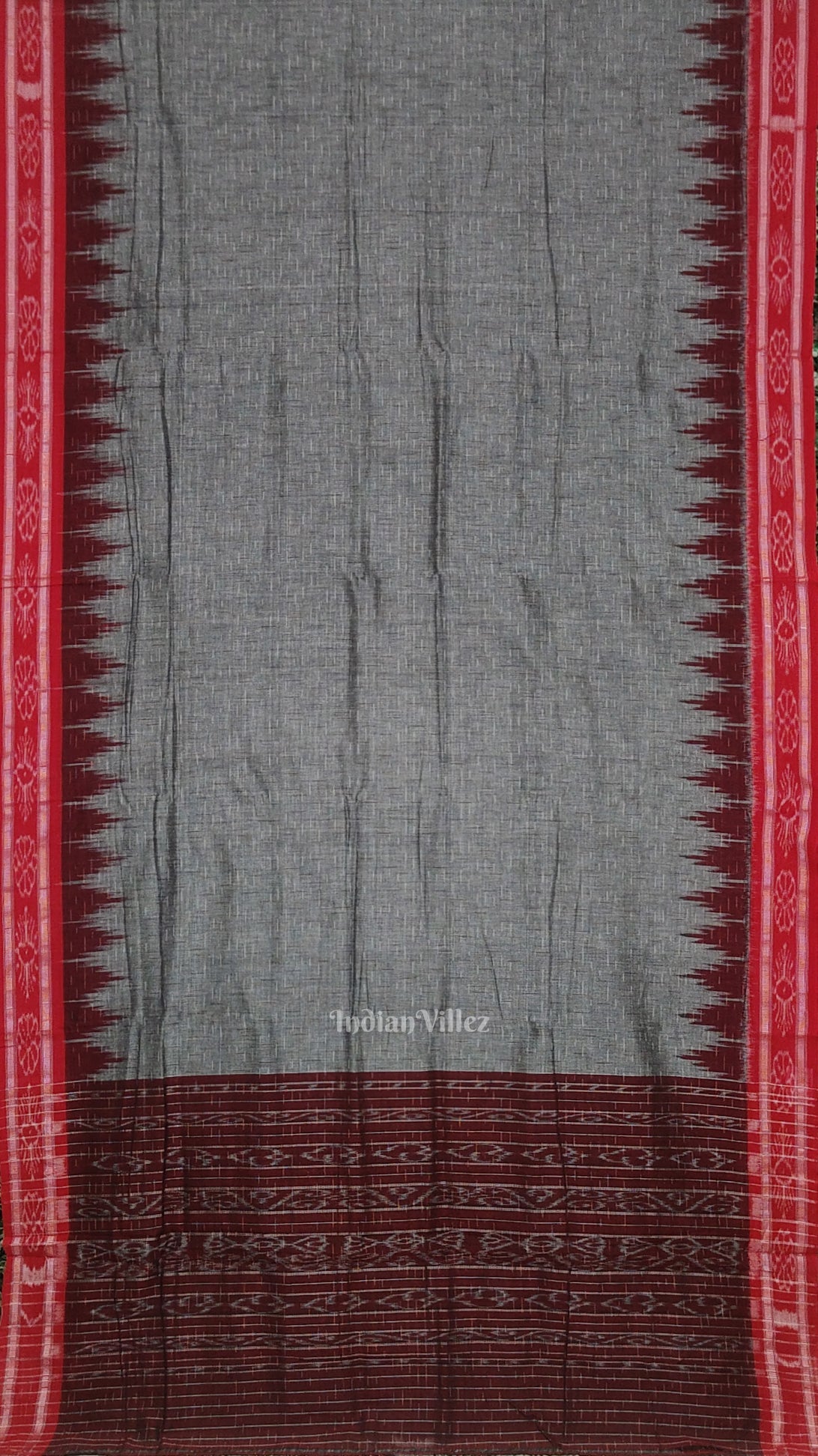 IndianVillèz Gray Maroon Jharana Maniabandha Cotton Saree