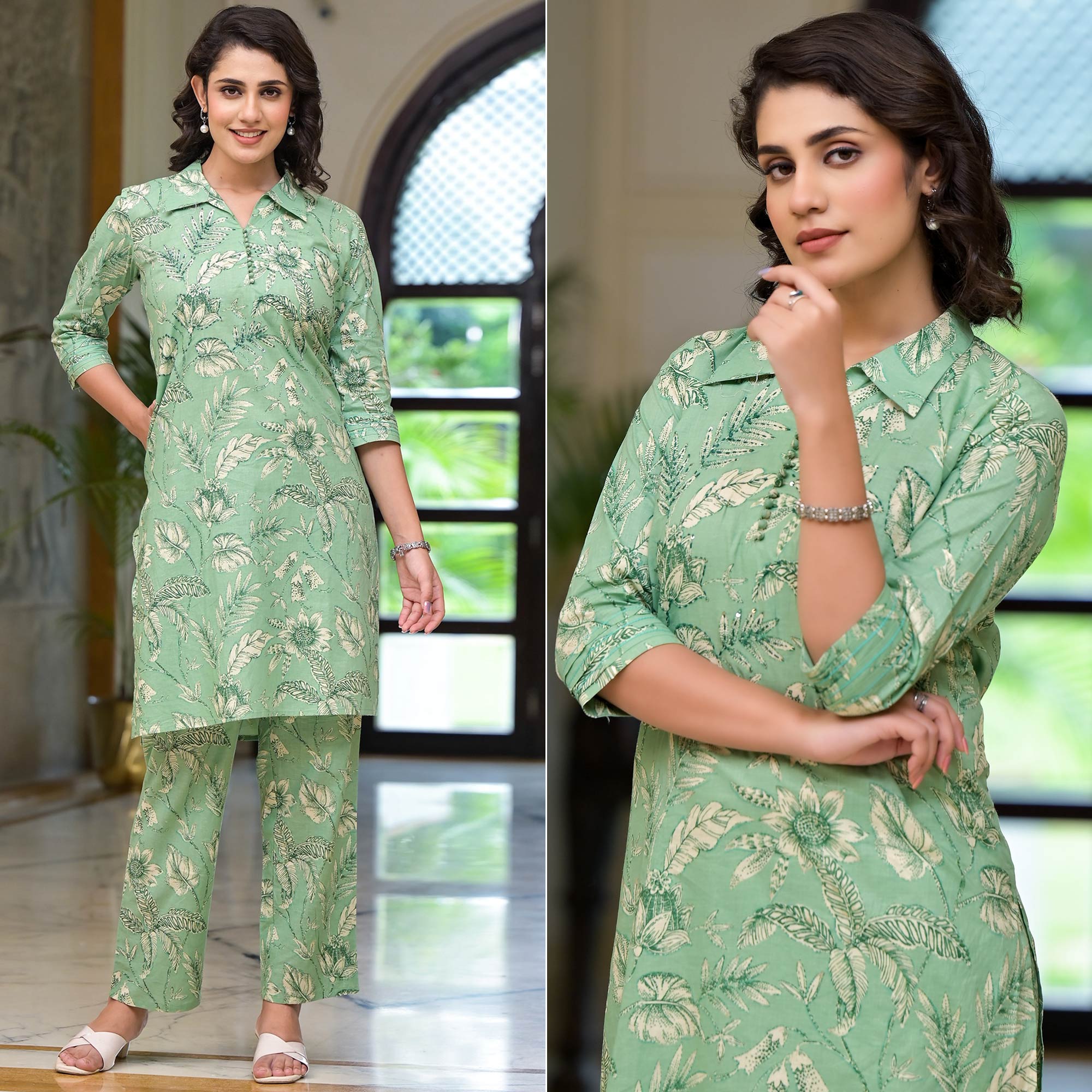 Green co-ords – BlackTree green-floral-printed-pure-cotton-co-ord-set
