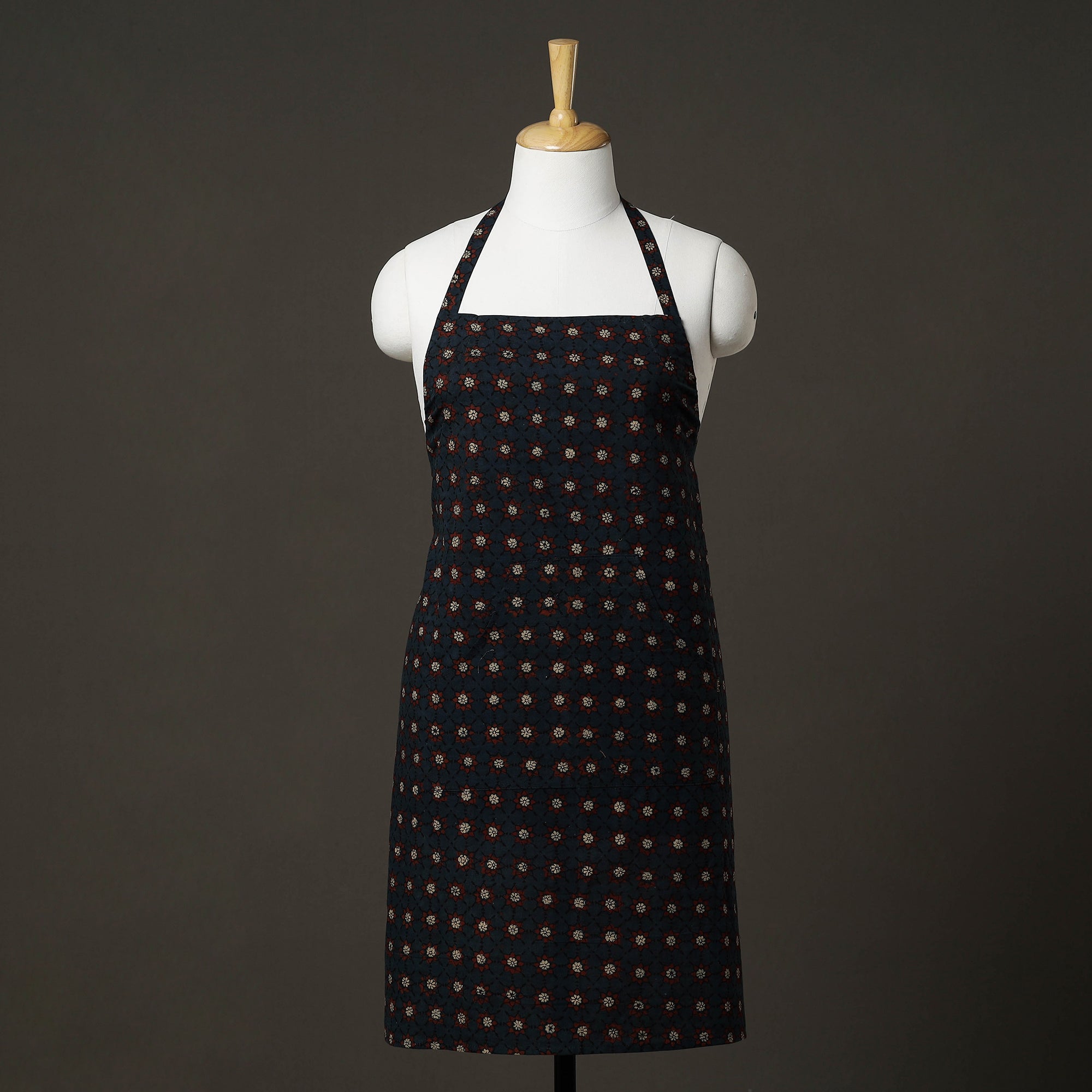 ITOKRI CRAFTS INITIATIVE Ajrakh Block Printed Cotton Apron with Pocket