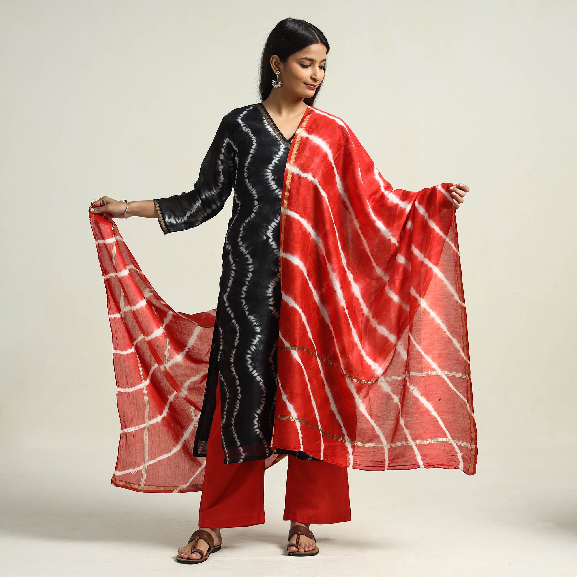 ITOKRI CASUALS Black - Shibori Tye-Dye Chanderi Silk Kurta with Palazzo & Dupatta Set