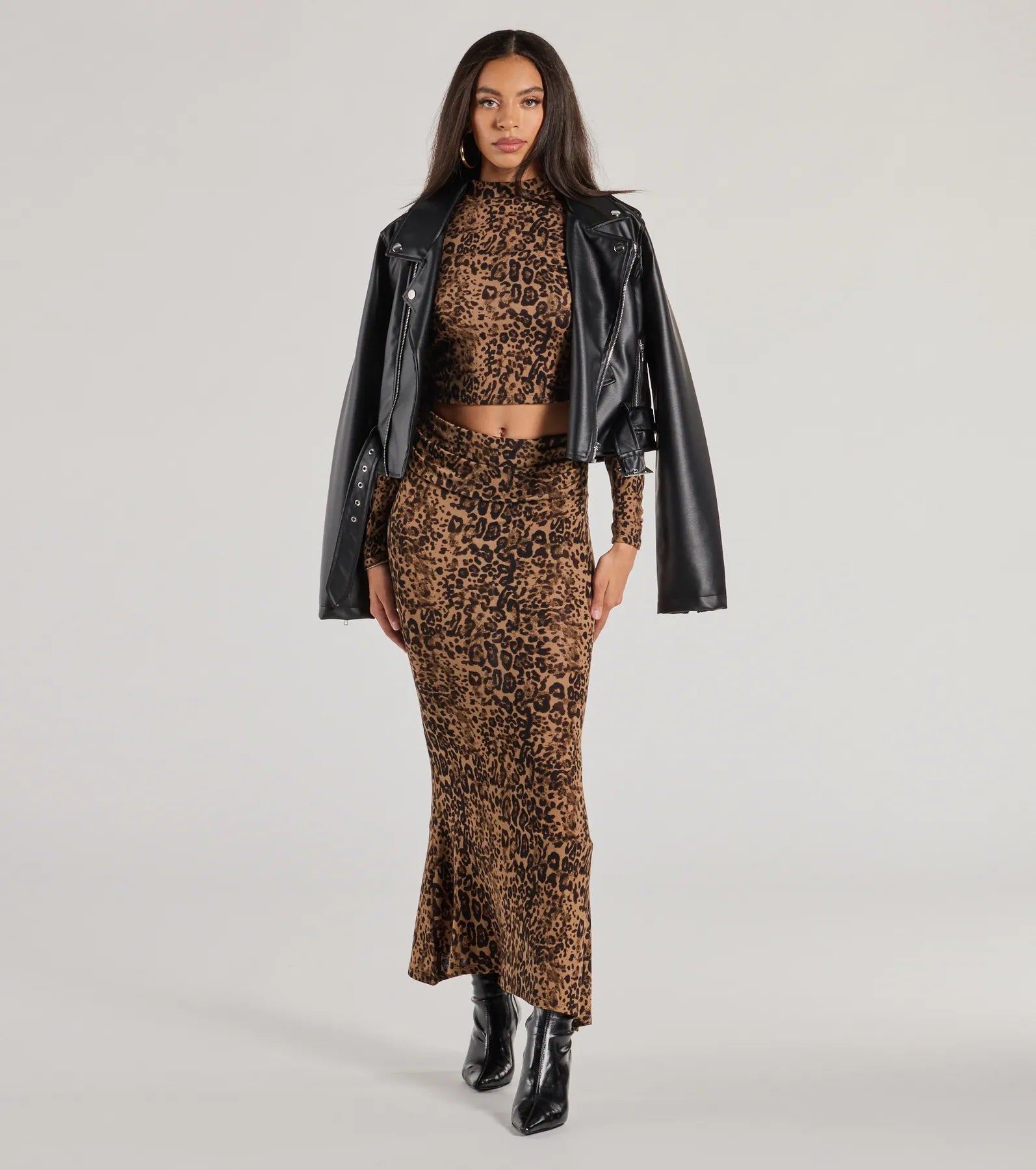 Windsor Bold Aura Leopard Print Knit Maxi Skirt