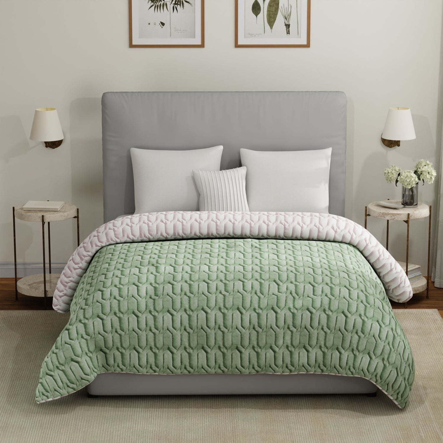 Fluffy heavy 200 – Urban Space -Home Furnishing Store Fluffy & Heavy 200 GSM Microfiber Reversible Quilted Winter Comforters - Sage Green & Blush