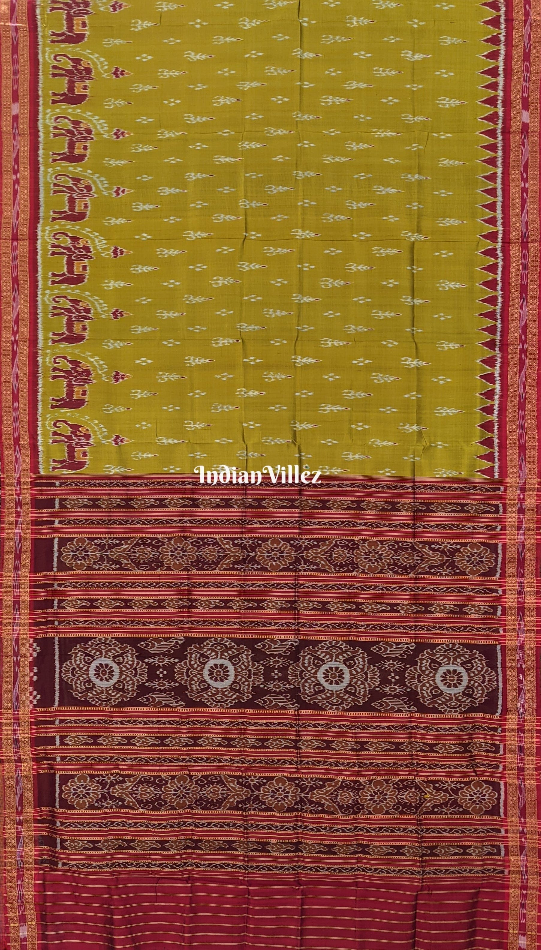 IndianVillèz Mehndi Green Elephant Mayur Chandrika Khandua Silk Saree