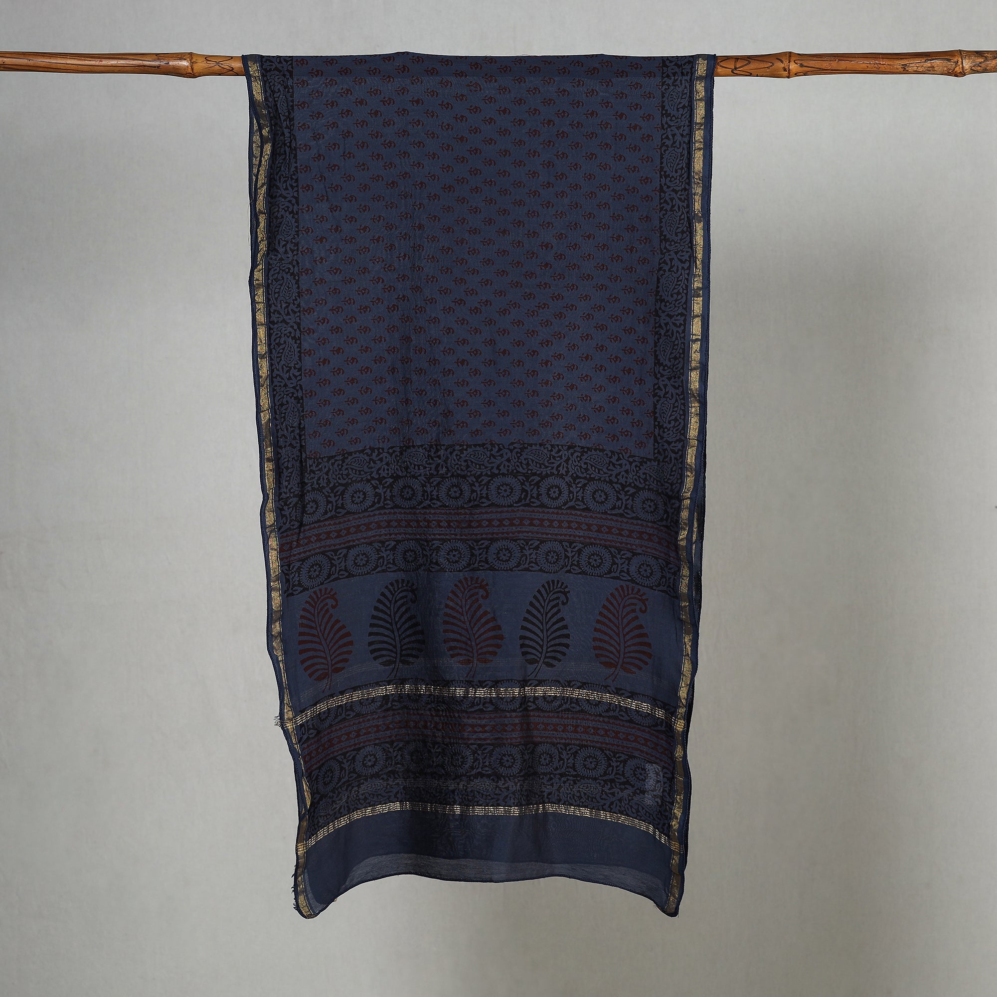 BAGH PRINTS BY YAKOOB KHATRI Blue - Bagh Hand Block Printed Chanderi Silk Stole - view 2