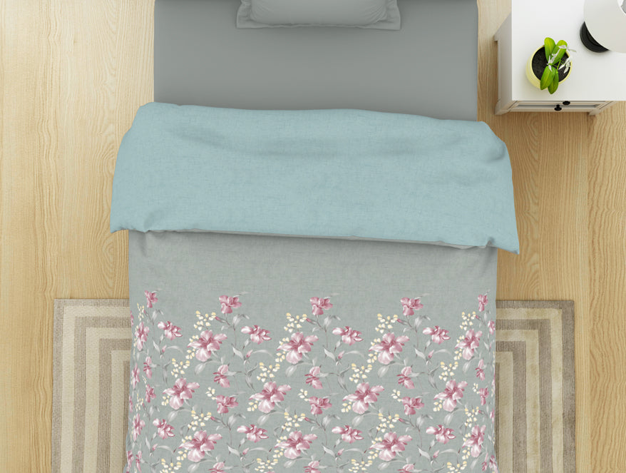 Spaces India Floral Moon Rock - Grey 100% Cotton Shell Single Quilt / AC Comforter - Bohemia By Spaces - view 3