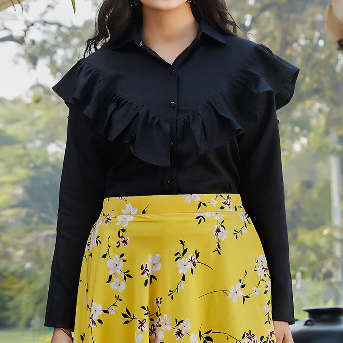 Peachmode Seller Intricate Black - Yellow Colored Casual Wear Printed Western Crop Top - Skirt Set - view 2