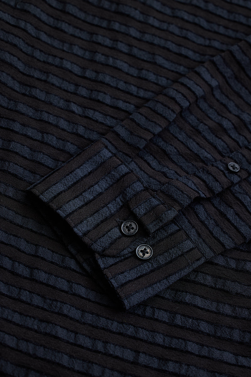 SNITCH Black Textured Stripes Shirt - view 8