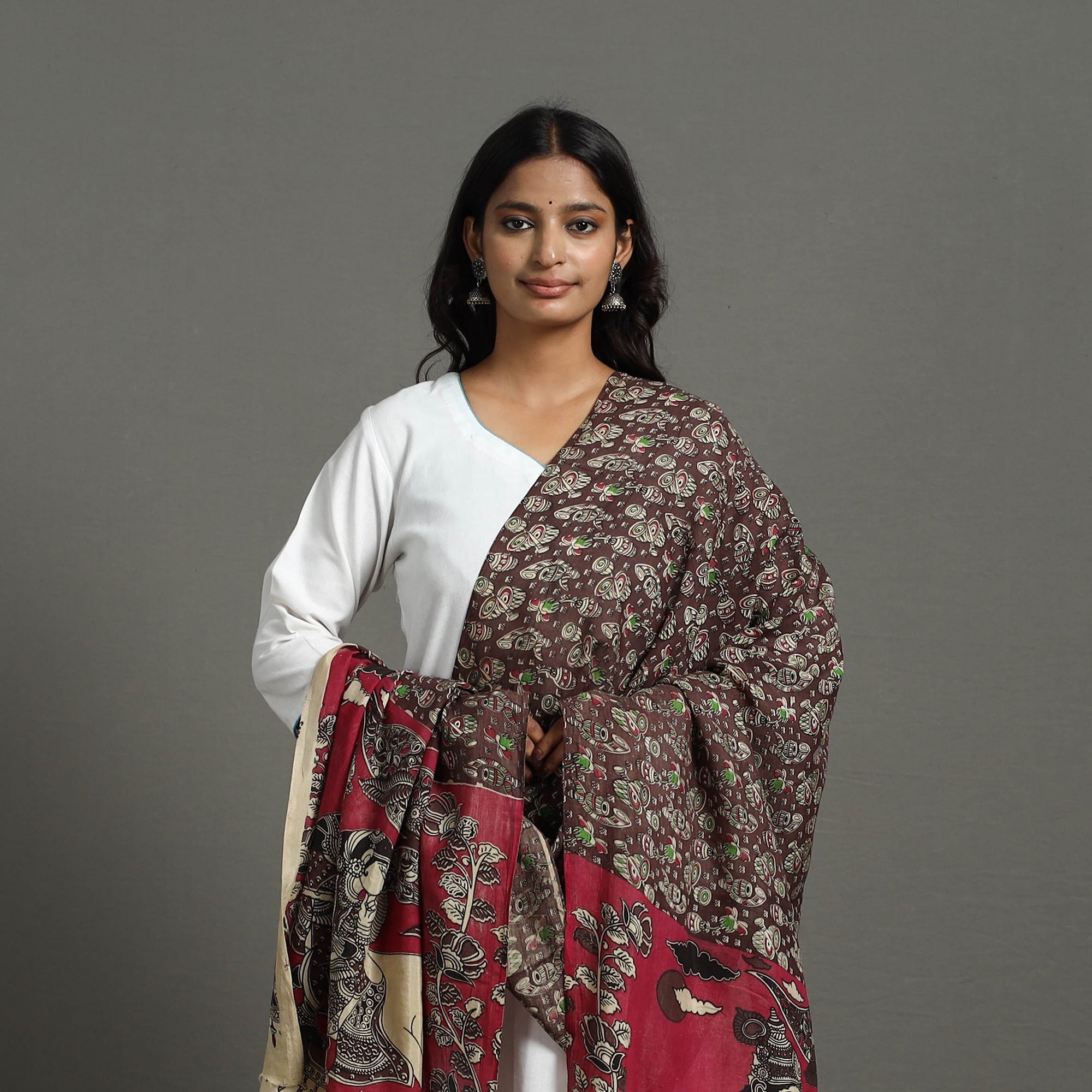 SOUTH KARGHA Brown - Printed Silk Cotton Kalamkari Dupatta 15 - view 3