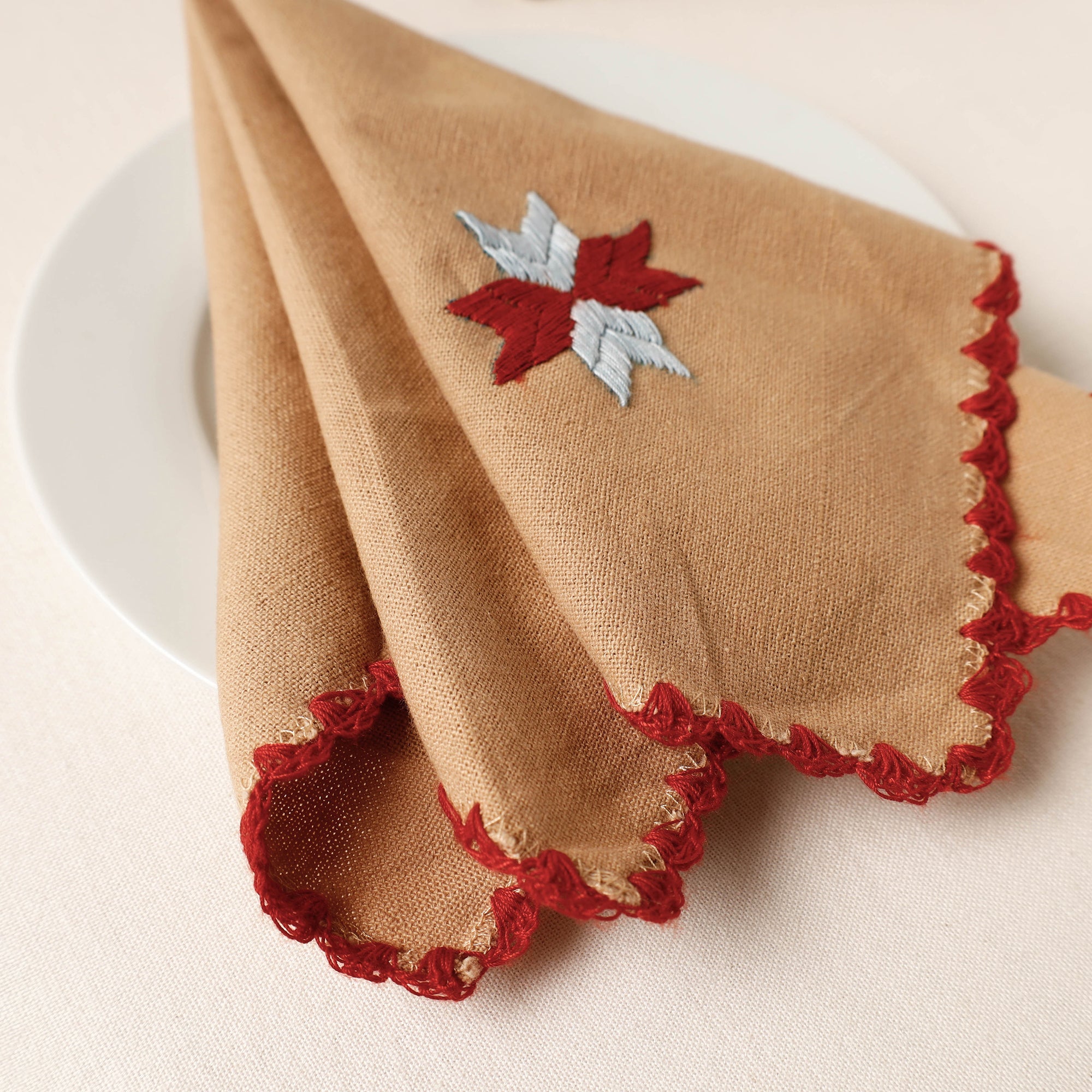 PATIALA HANDICRAFTS Brown - Phulkari Embroidery Reversible Plain Handloom Cotton Napkin (14 x 14 in) - view 2