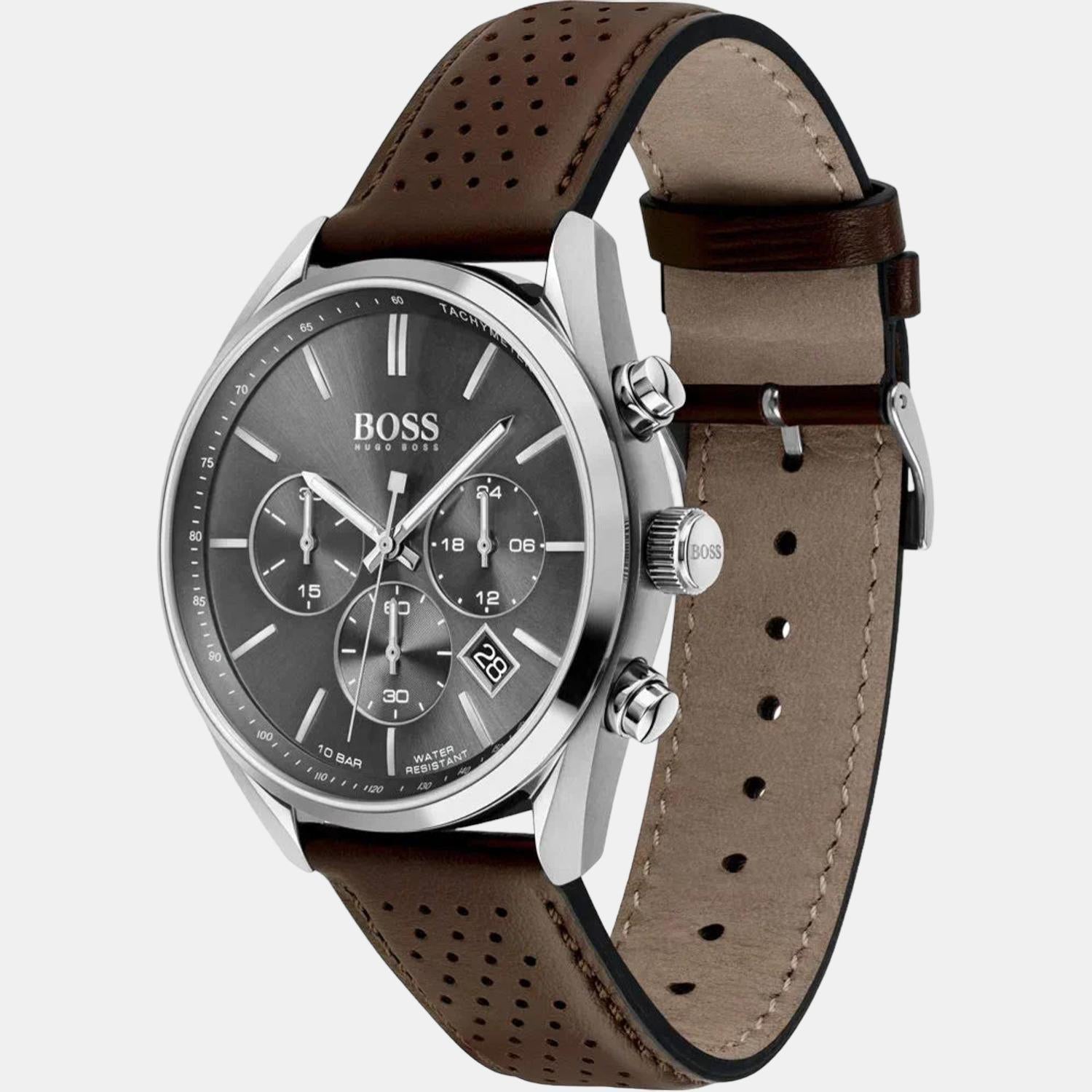 Boss Champion Men Quartz Grey Dial Analog Leather Watch 1513815 - view 2