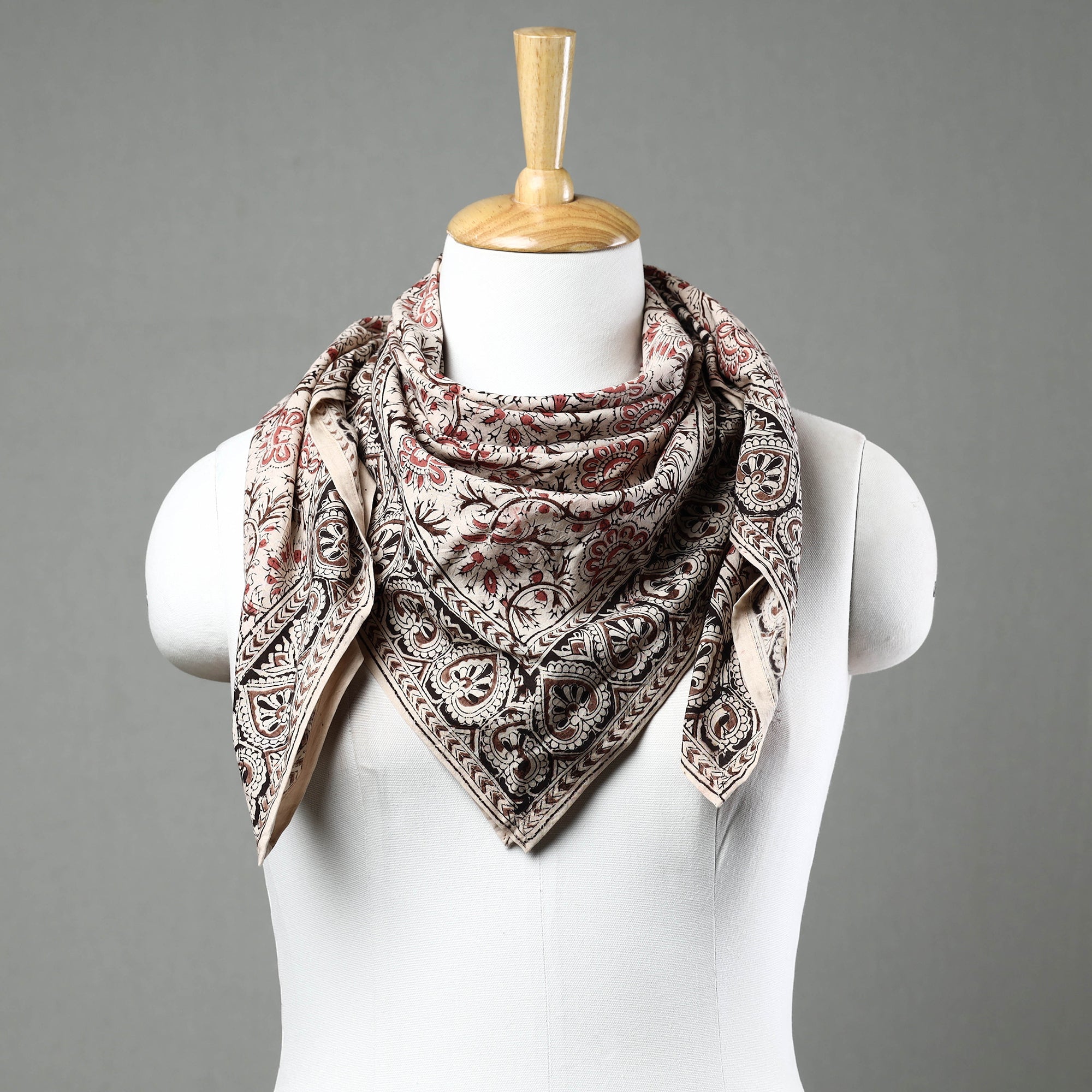 PITCHUKA SRINIVAS KALAMKARI PEDANA Beige - Pedana Kalamkari Block Printed Natural Dyed Cotton Scarf 84