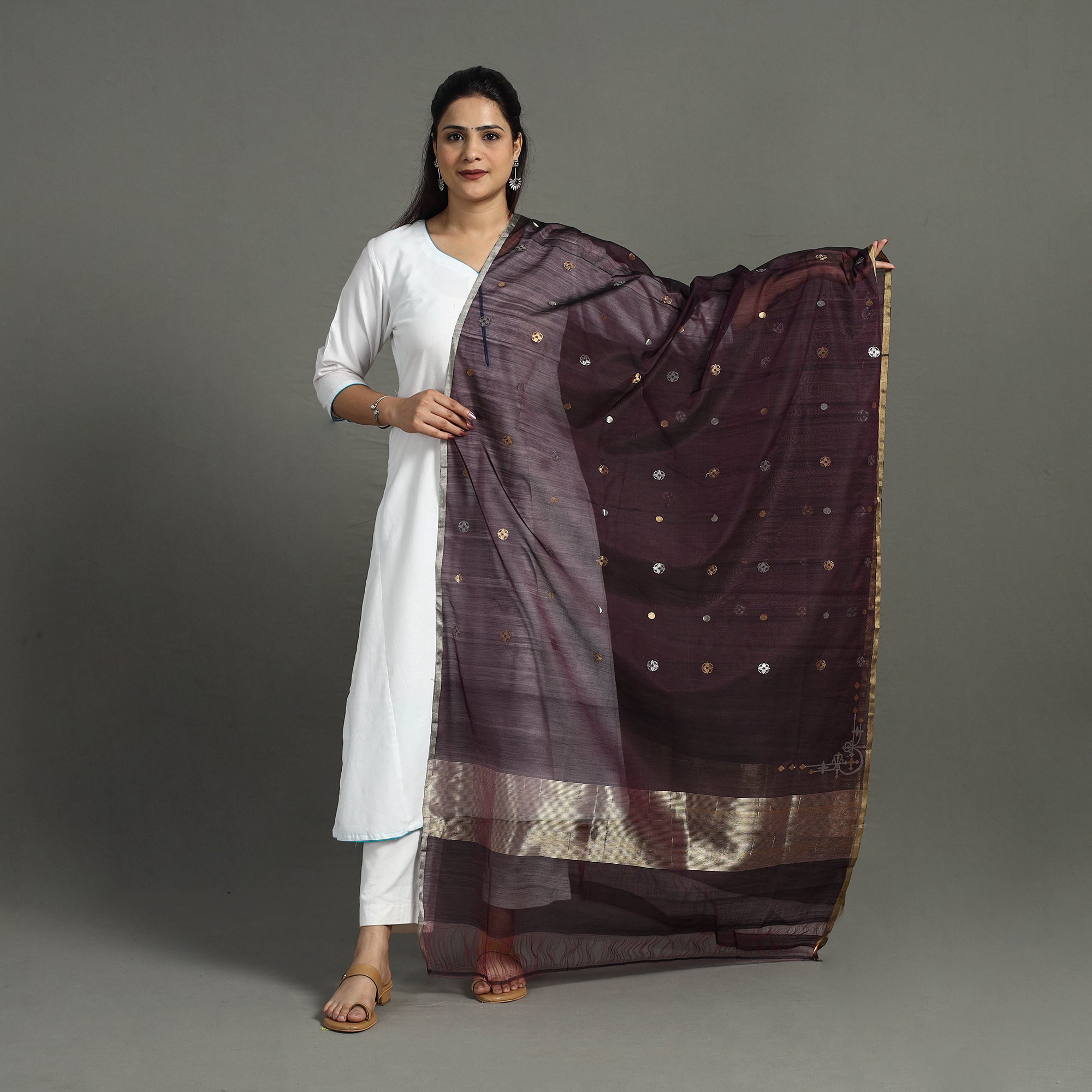 CHANDERI BY RAUPH KHAN Brown - Handloom Silk Cotton Zari Buti Chanderi Dupatta 19