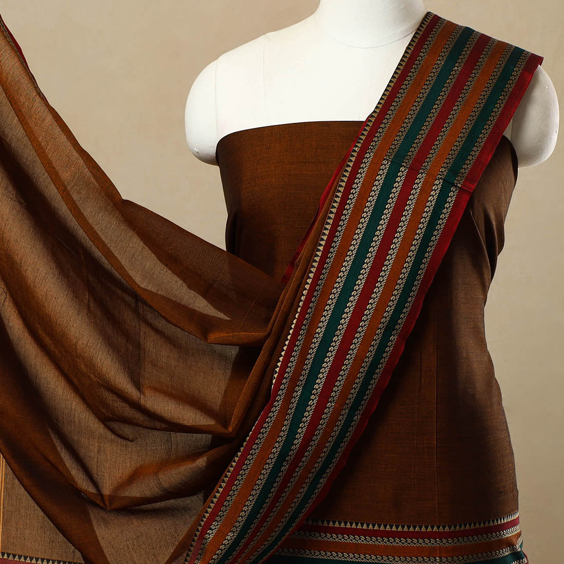 SOUTH KARGHA Brown - 3pc Mercerised Cotton Dharwad Dress Material 35 - view 3