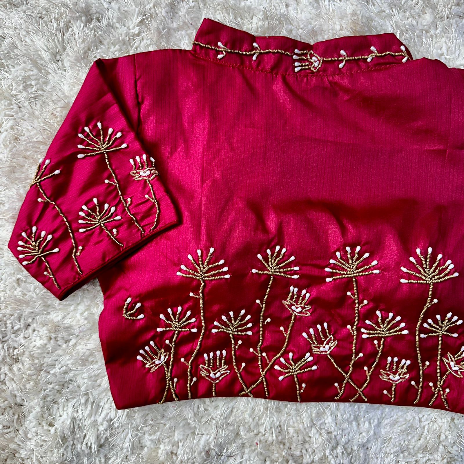 ClothsVilla Maroon Pista Silk Blouse with Handwork and Designer Handcrafted Collar - view 2