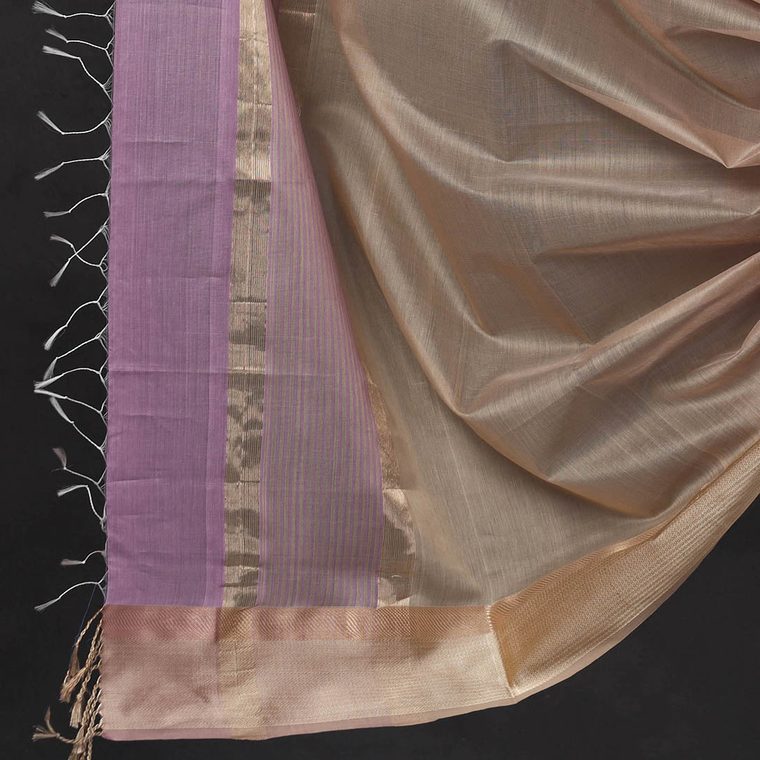 ITOKRI CRAFTS INITIATIVE Purple - 2pc Maheshwari Silk Handloom Suit Material Set with Resham Zari Border - view 4