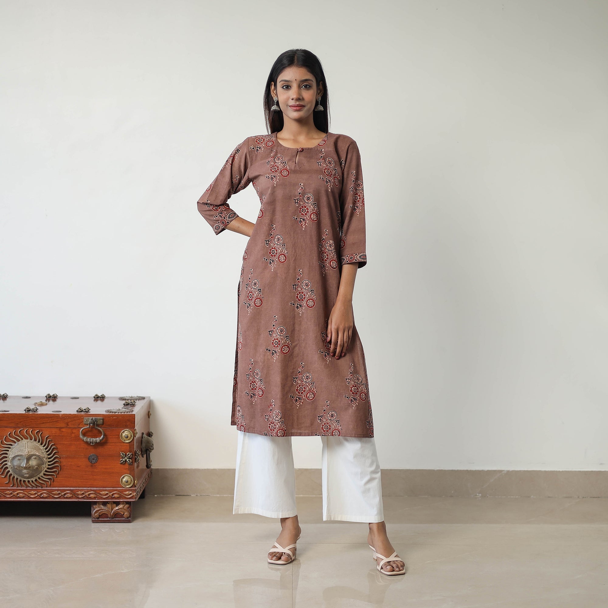 ITOKRI CASUALS Brown - Block Printed Cotton Straight Ajrakh Kurta 10 - view 2