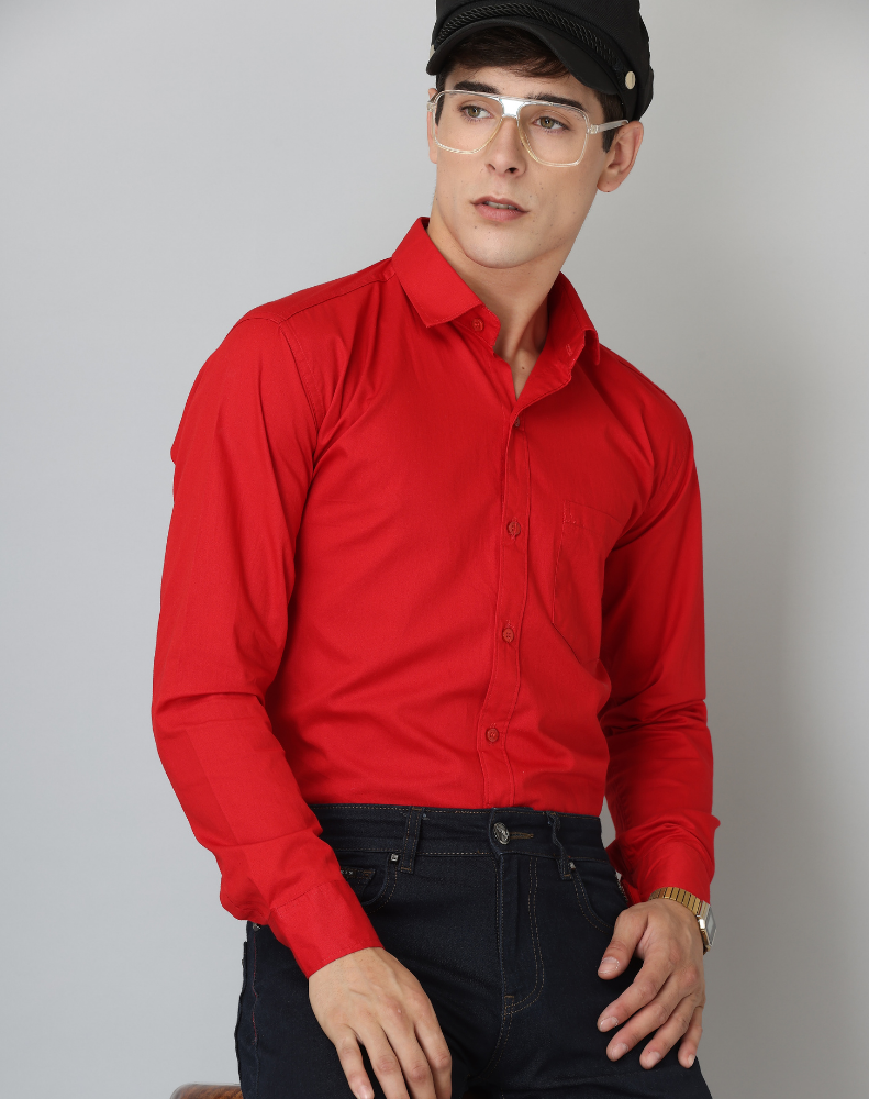 BlackTree Frankshirt Red Solid Tailored Fit Cotton Casual Shirt for Man