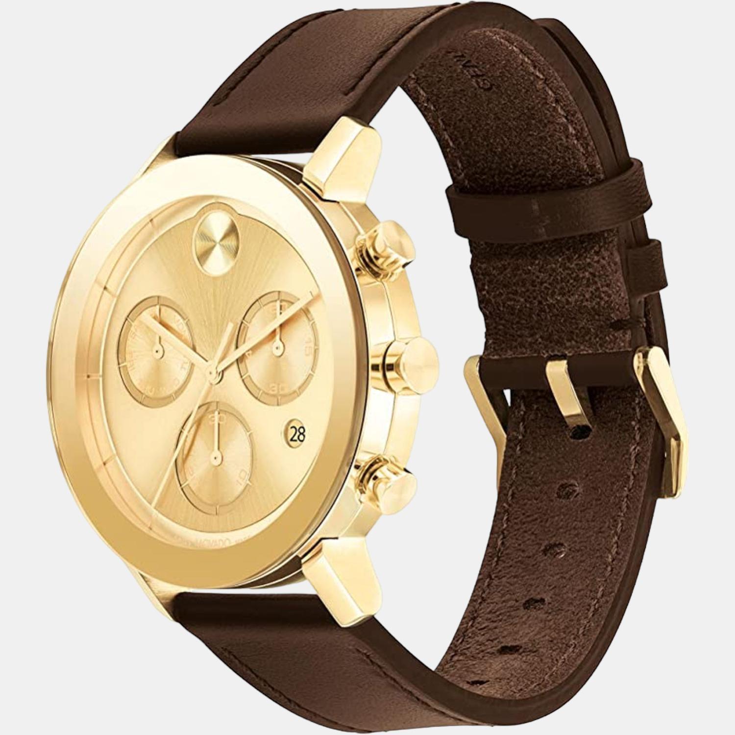 Movado Bold Evolution Men Quartz Gold Dial Chronograph Leather Watch 3600883 - view 2